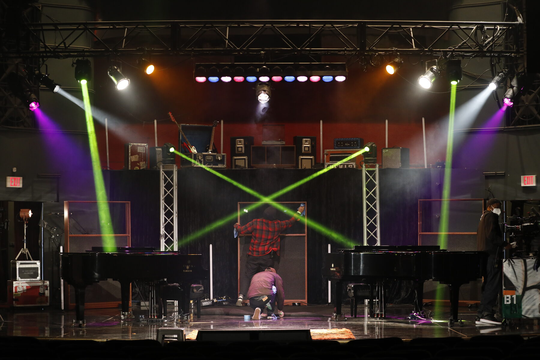 The lighting design tested on the empty stage before the shoot