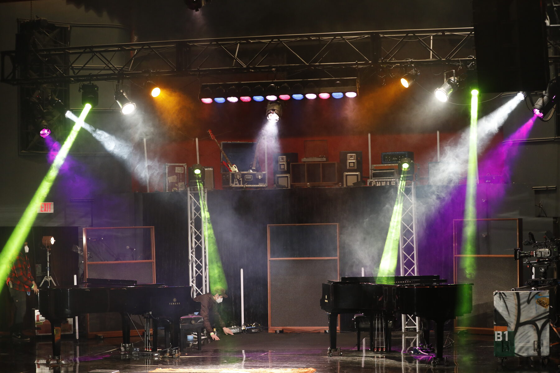Truss, movers and haze over the empty stage