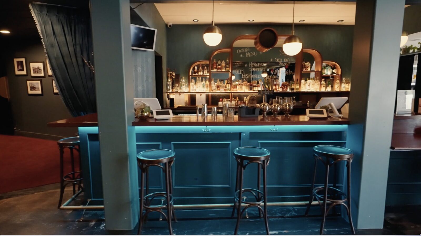 The M Bar with its brass fittings and back-bar mirror