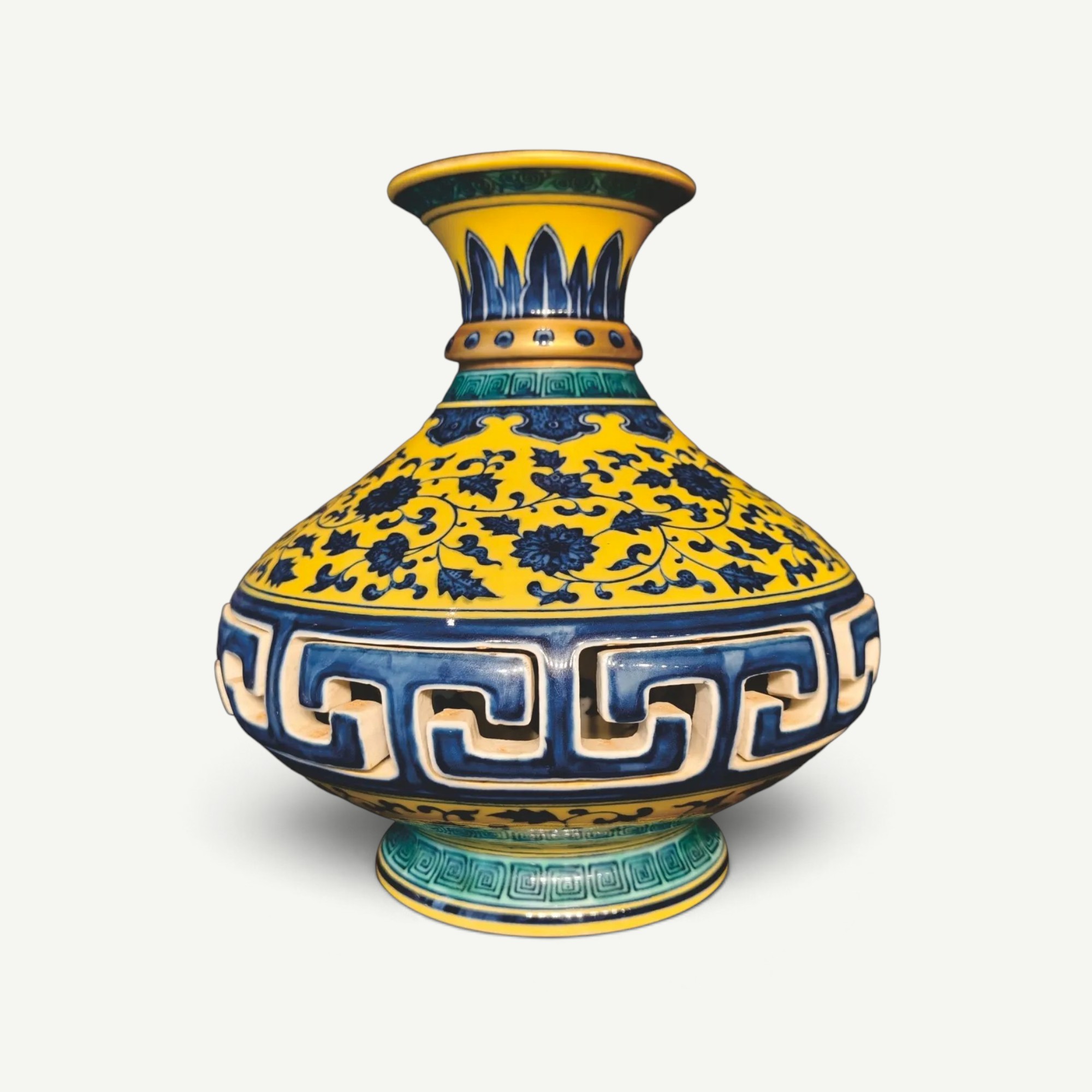 Yellow-Ground Blue and White ‘Lotus Scroll’ Revolving Vase, Qianlong Style