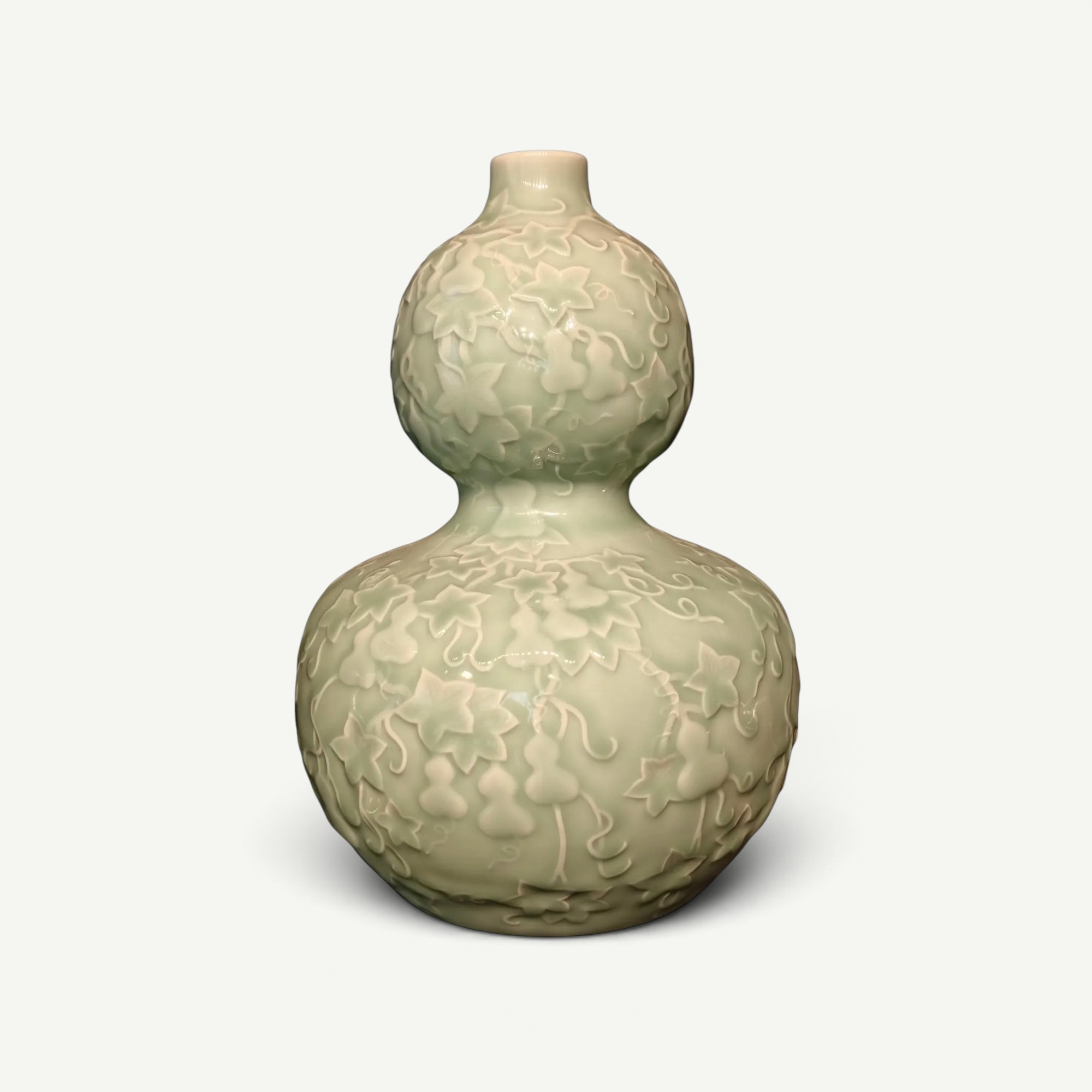 Celadon-Glazed Relief ‘Double-Gourd’ Vase, Qianlong Style