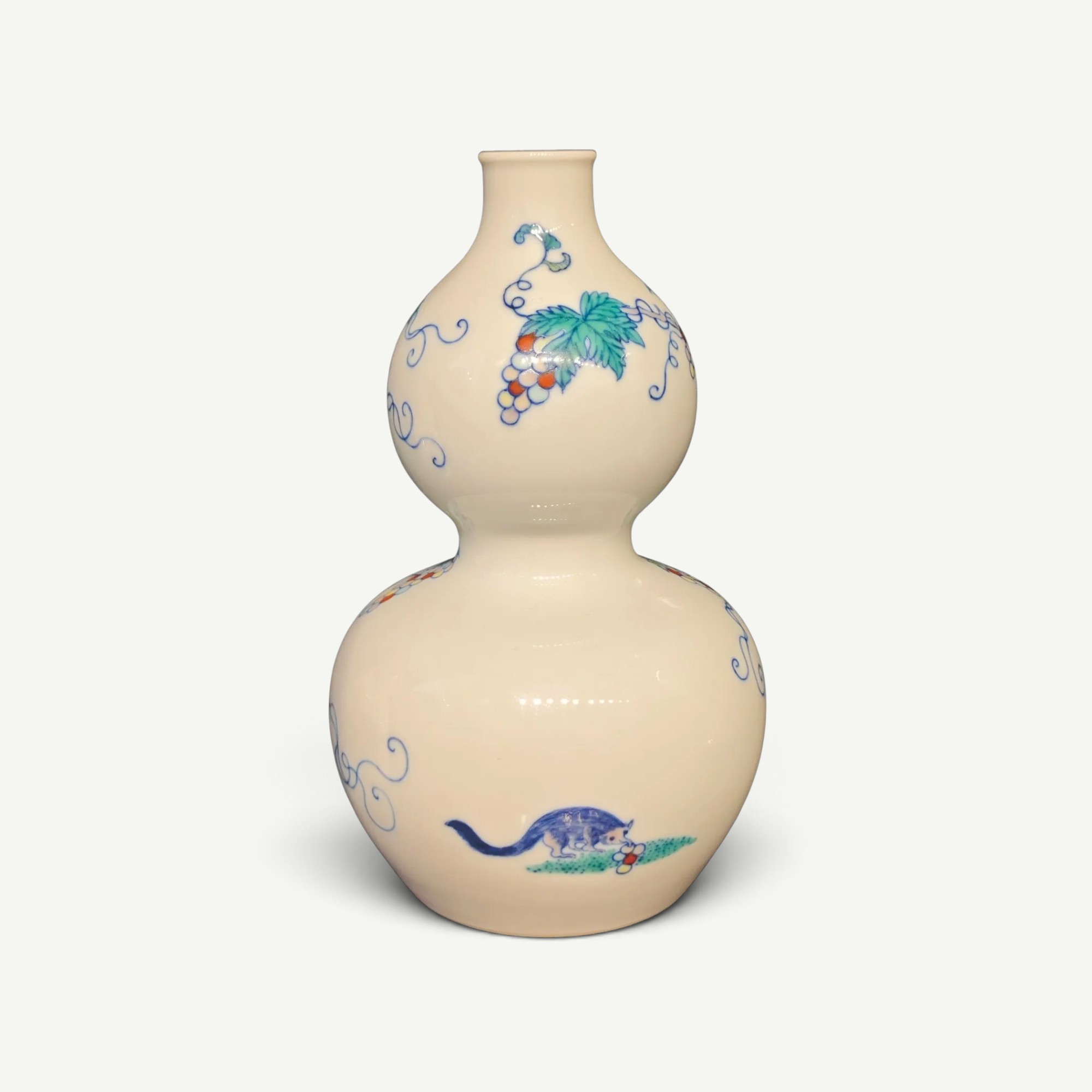 Doucai ‘Squirrel and Grape’ Double-Gourd Vase, Yongzheng Style
