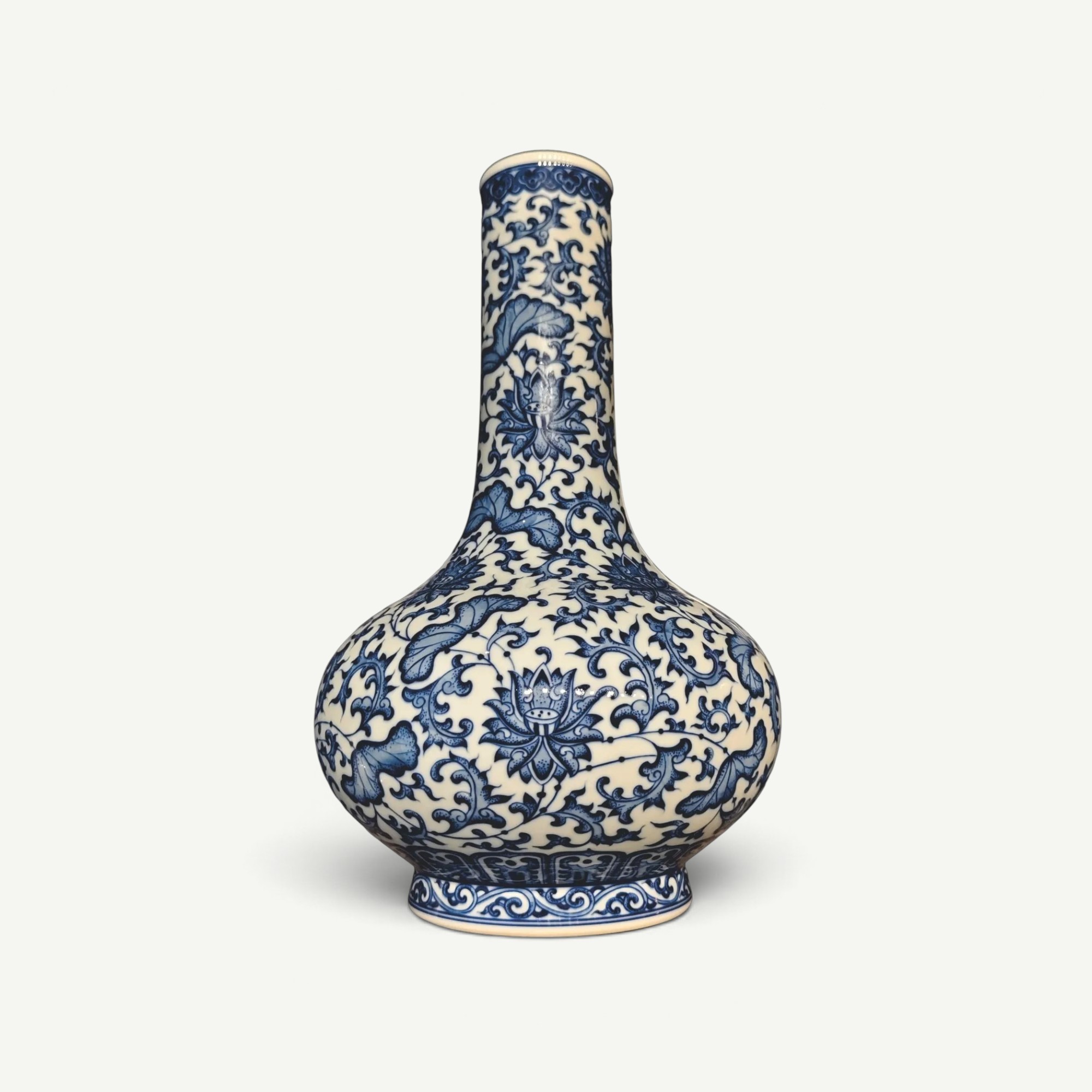 Blue and White ‘Lotus Scroll’ Long-Neck Vase, Qianlong Style