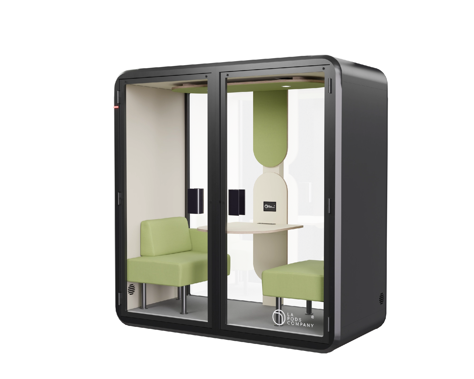 Visioconférence dans une cabine acoustique de réunion