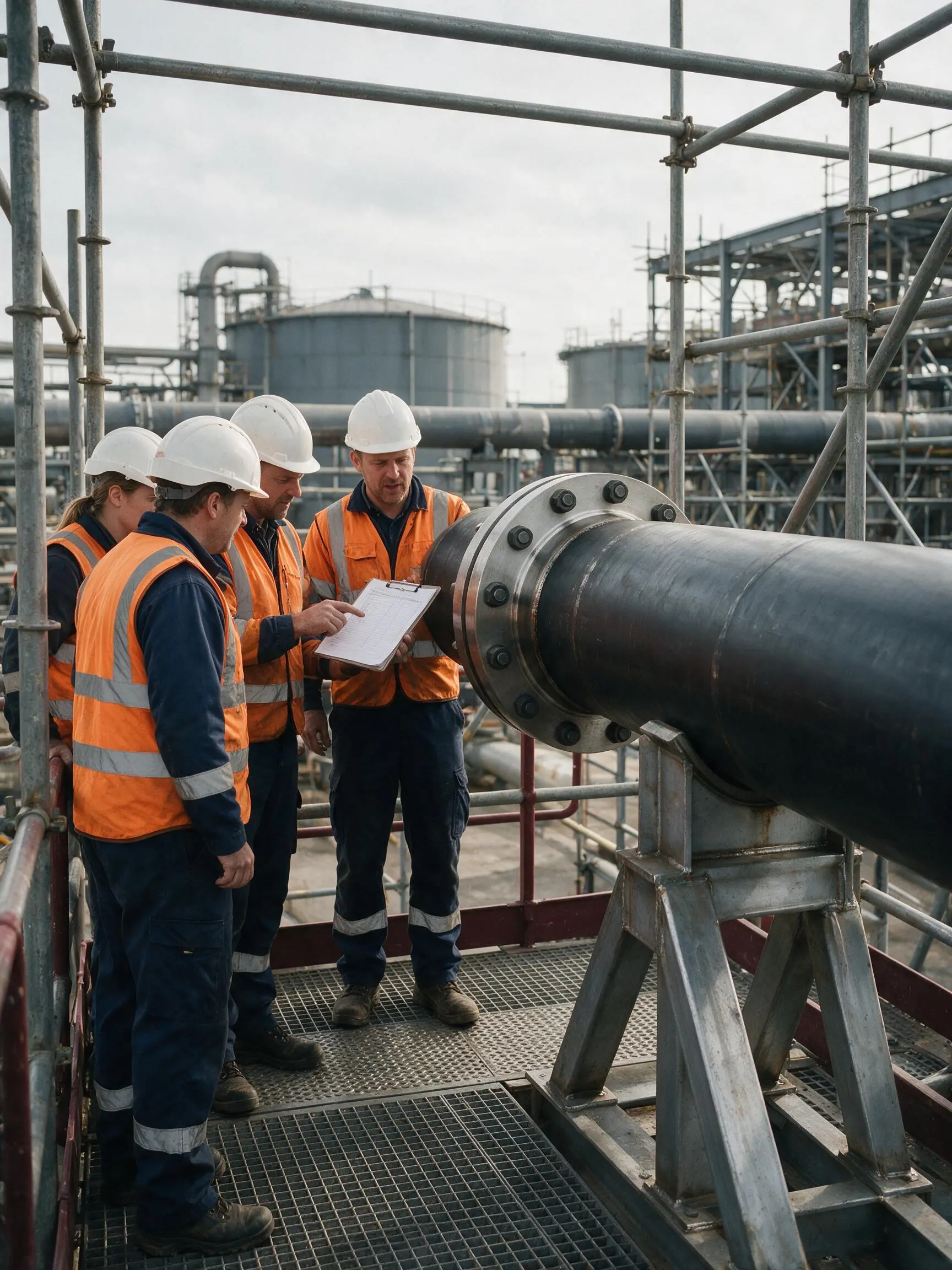 Site trainees learning how to inspect and document completed pipework.