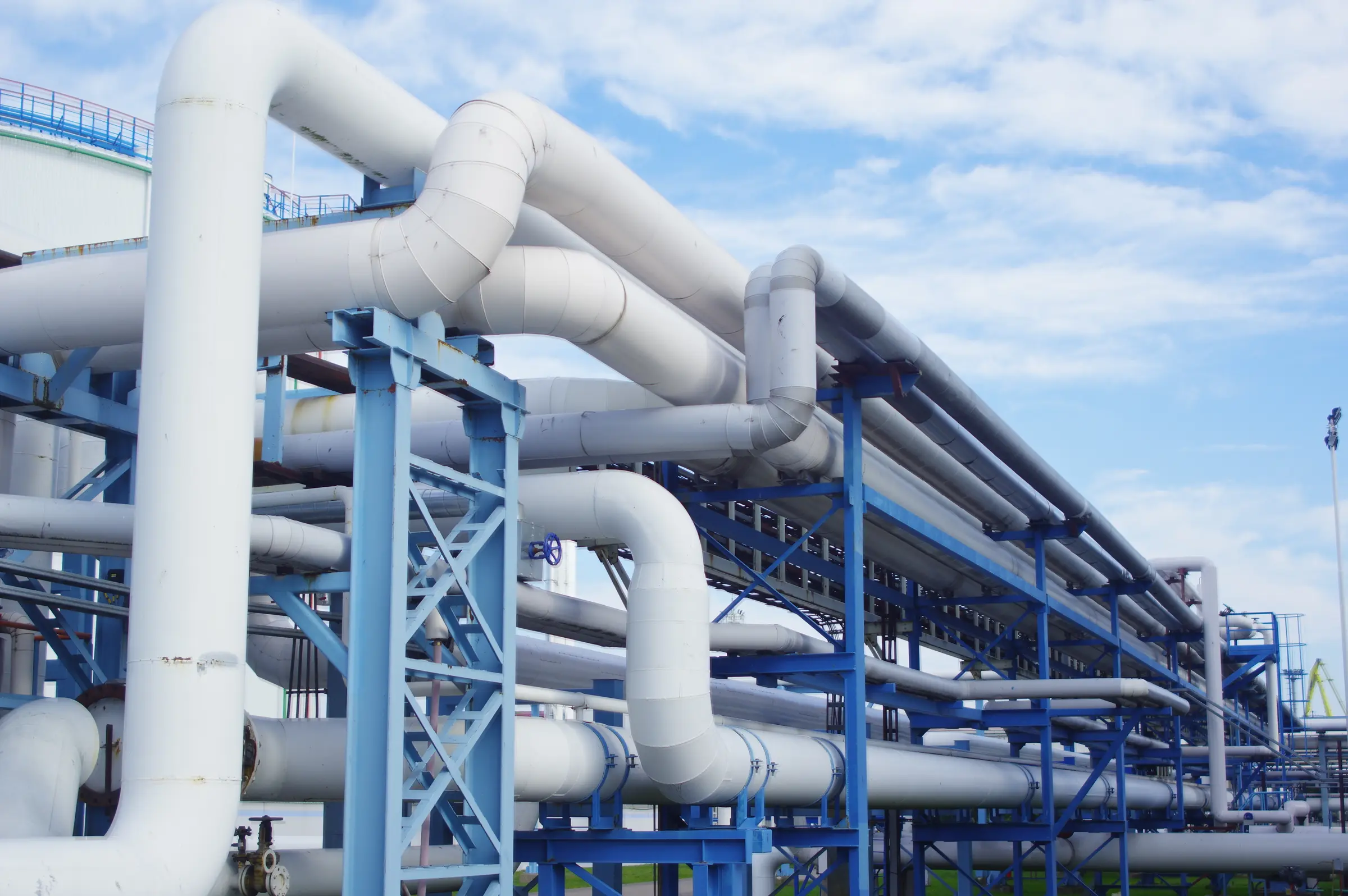 Industrial pipework within a low-carbon energy facility.
