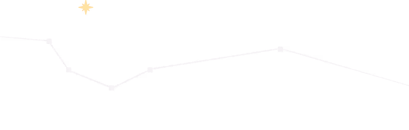 A white connected dot line forming an abstract constellation with a yellow star on black background.