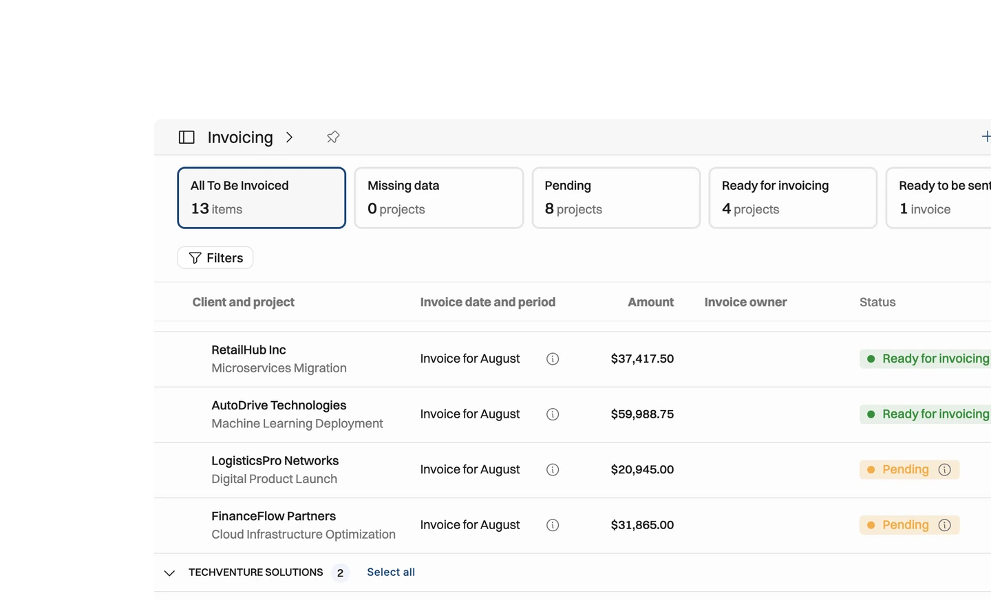 Operating feed finance without re-keying — Approved hours drive project financials, revenue recognition and invoicing directly, so month-end stops being a data migration.