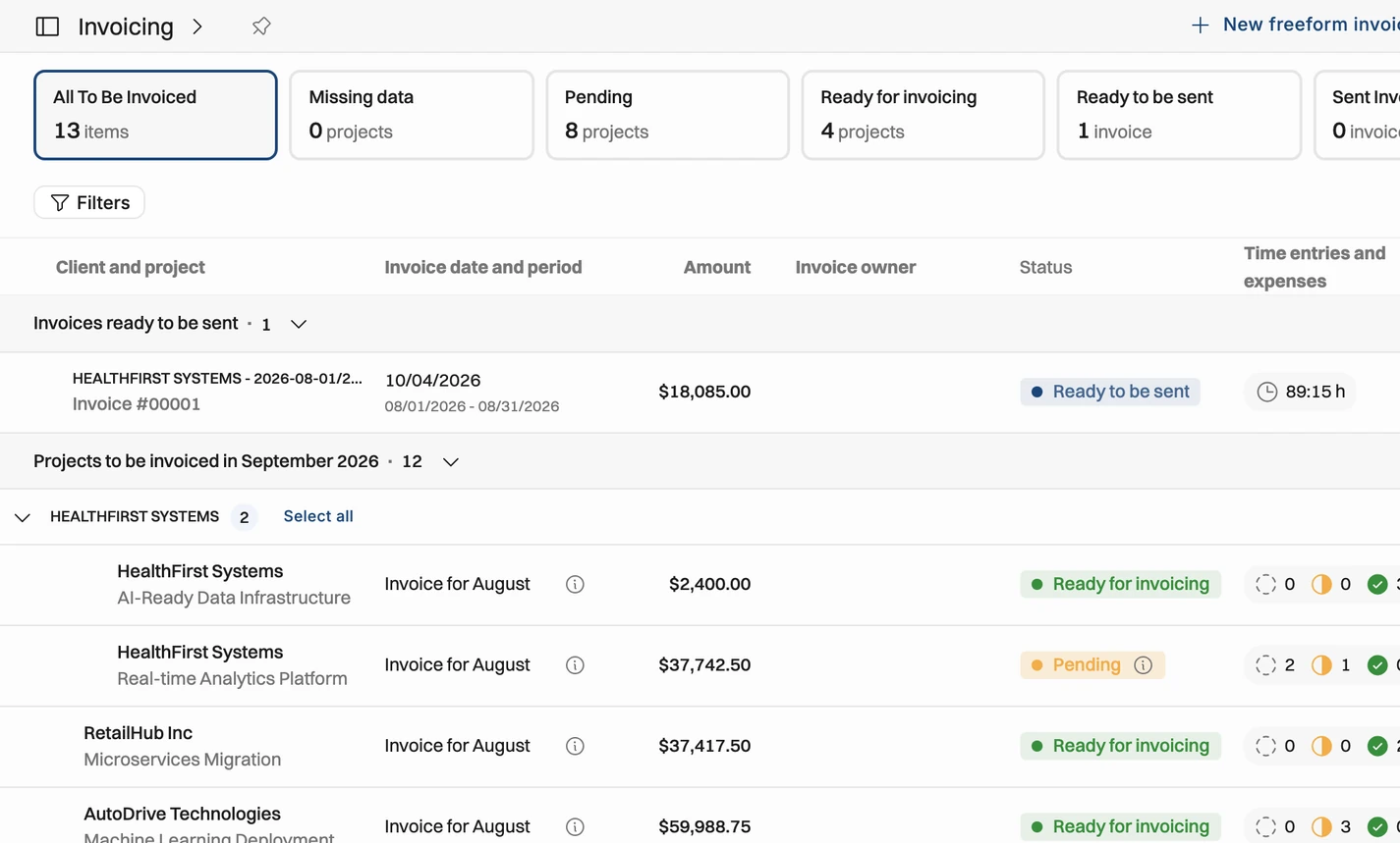 Operating invoicing built straight from project data — 