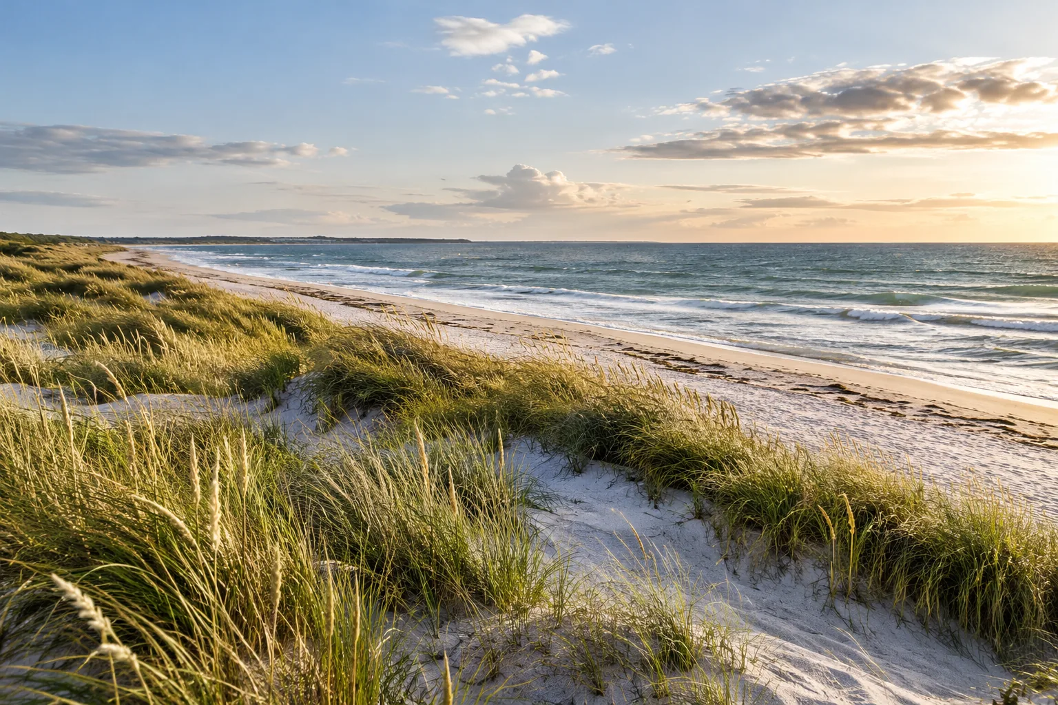 Stimmungsbild einer norddeutschen Küstenlandschaft mit Dünen und Strand