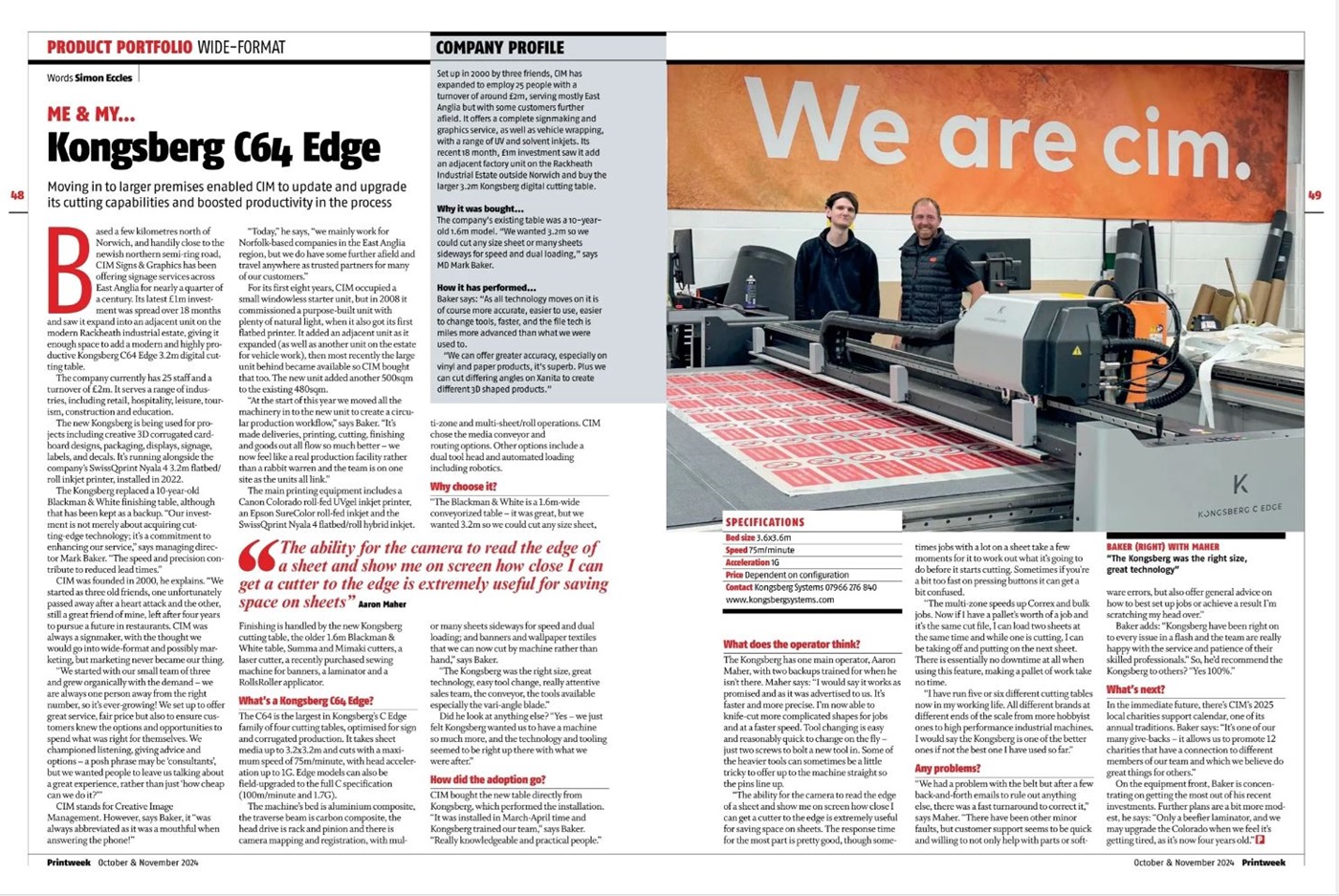 Kongsberg In The News – CIM explains how the Kongsberg C64 Edge is a cut above