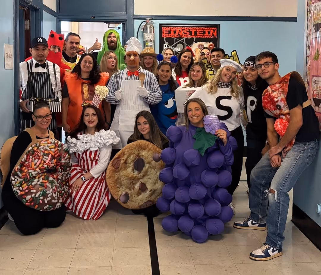 Albert Einstein Academy teachers dressed in food costumes for Halloween