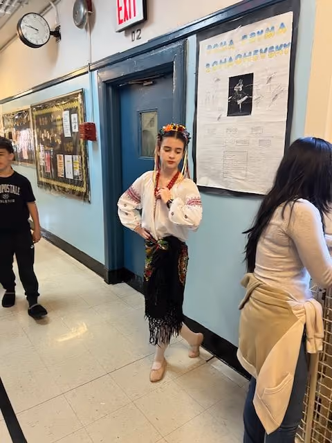 Student dressed as Frida Kahlo for the Living Wax Museum