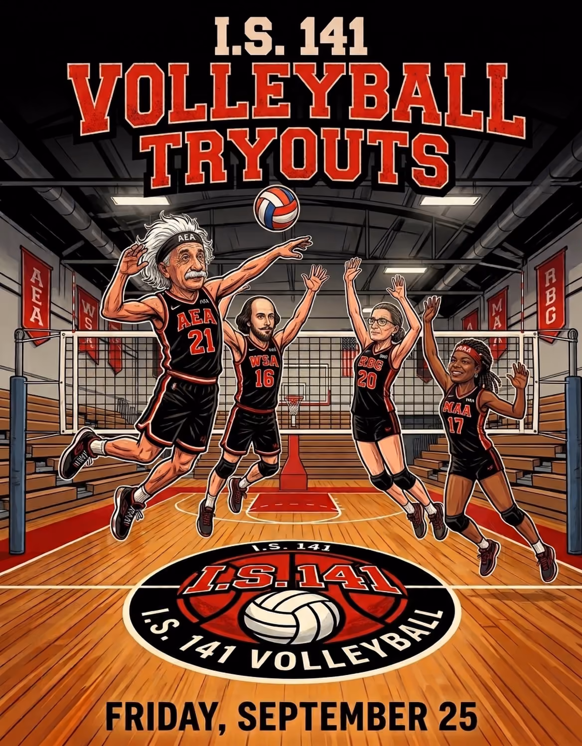I.S. 141 volleyball tryouts flyer for Friday, September 25