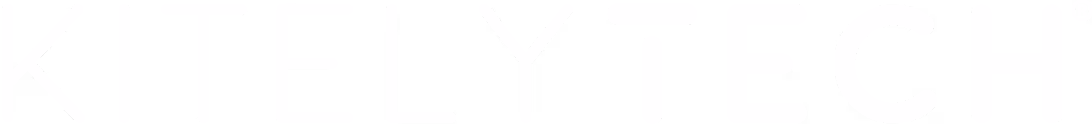 KitelyTech brand logo text in white capital letters on transparent background.