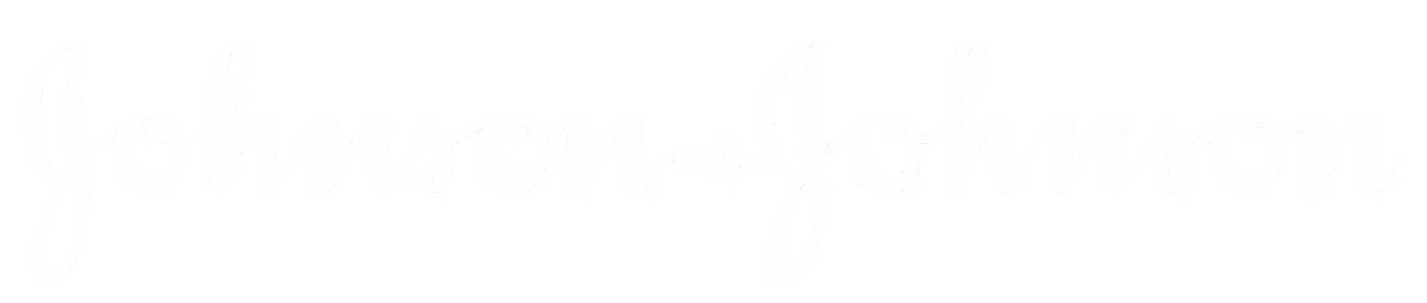 Johnson & Johnson company name in white cursive script on a black background.