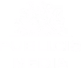 Publicis Media logo with a stylized sun face above the text.