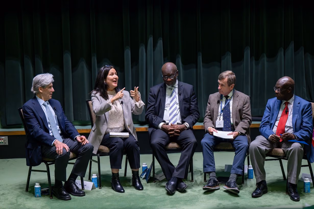 Five members on a panel about global health in transition at Center for Global Health Equity research symposium at University of Michigan