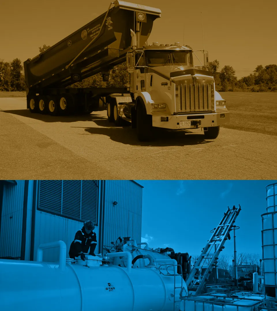 hm truck and worker on tank stacked