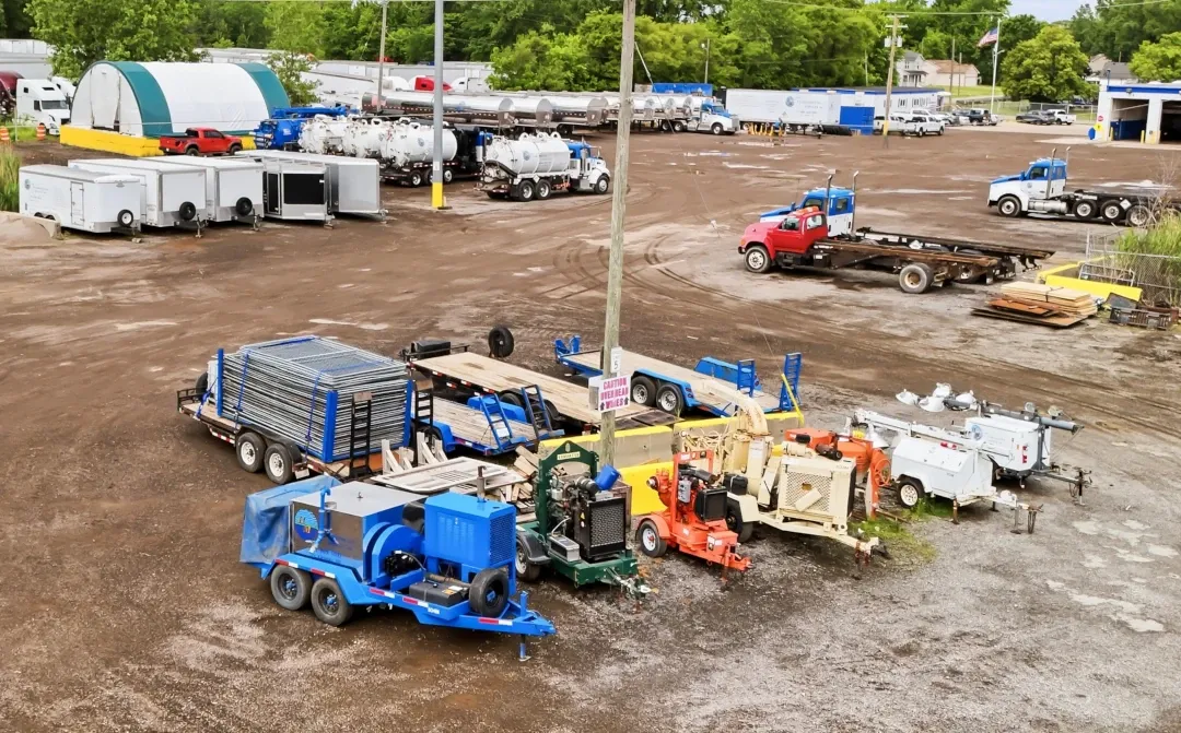 hm lot with trailers side by side