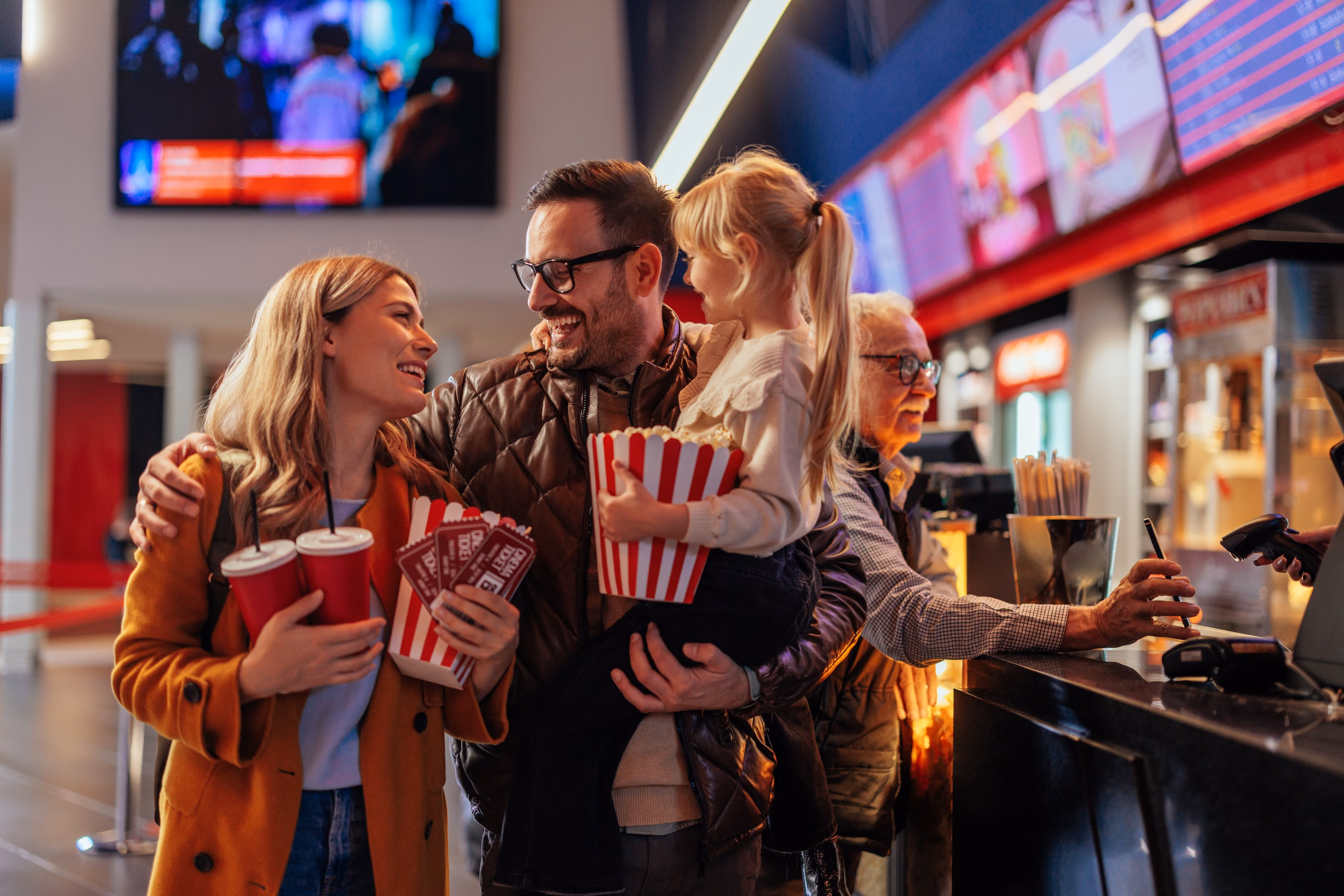 Family at a movie theatre