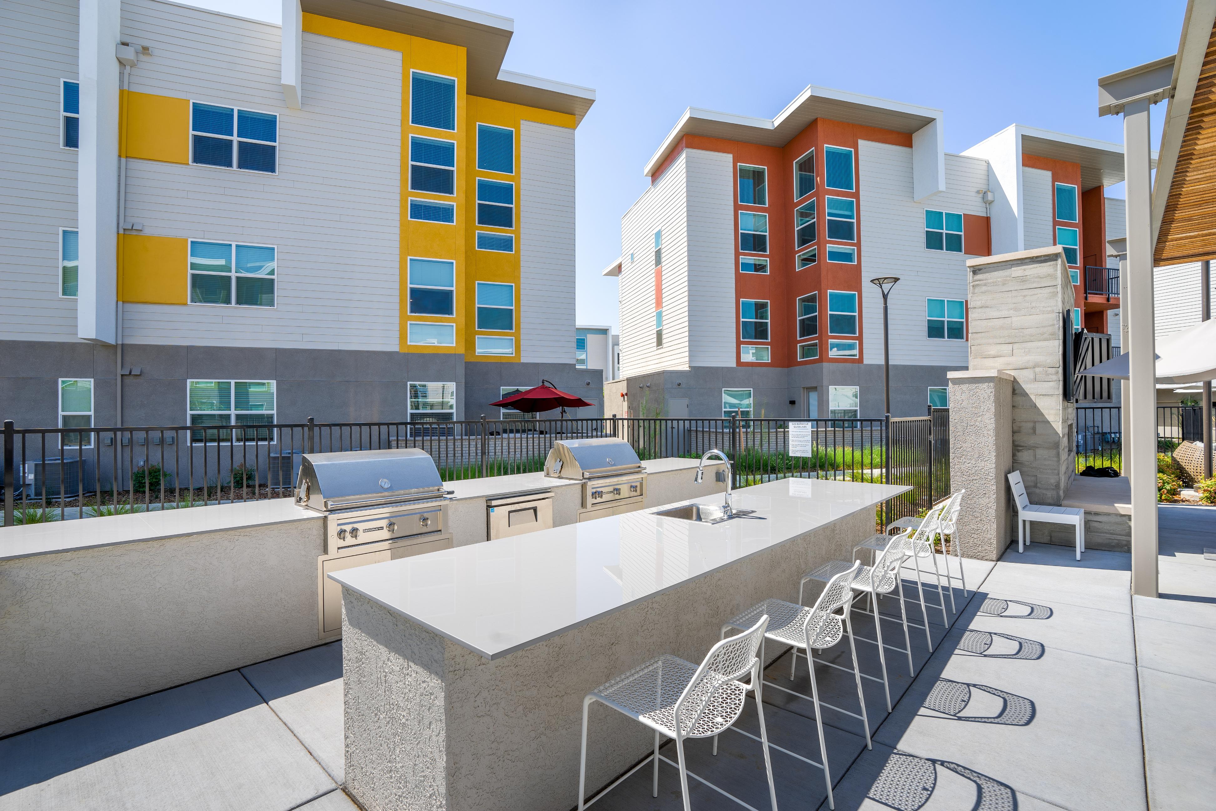 Outdoor Grill area with stainless steel grills