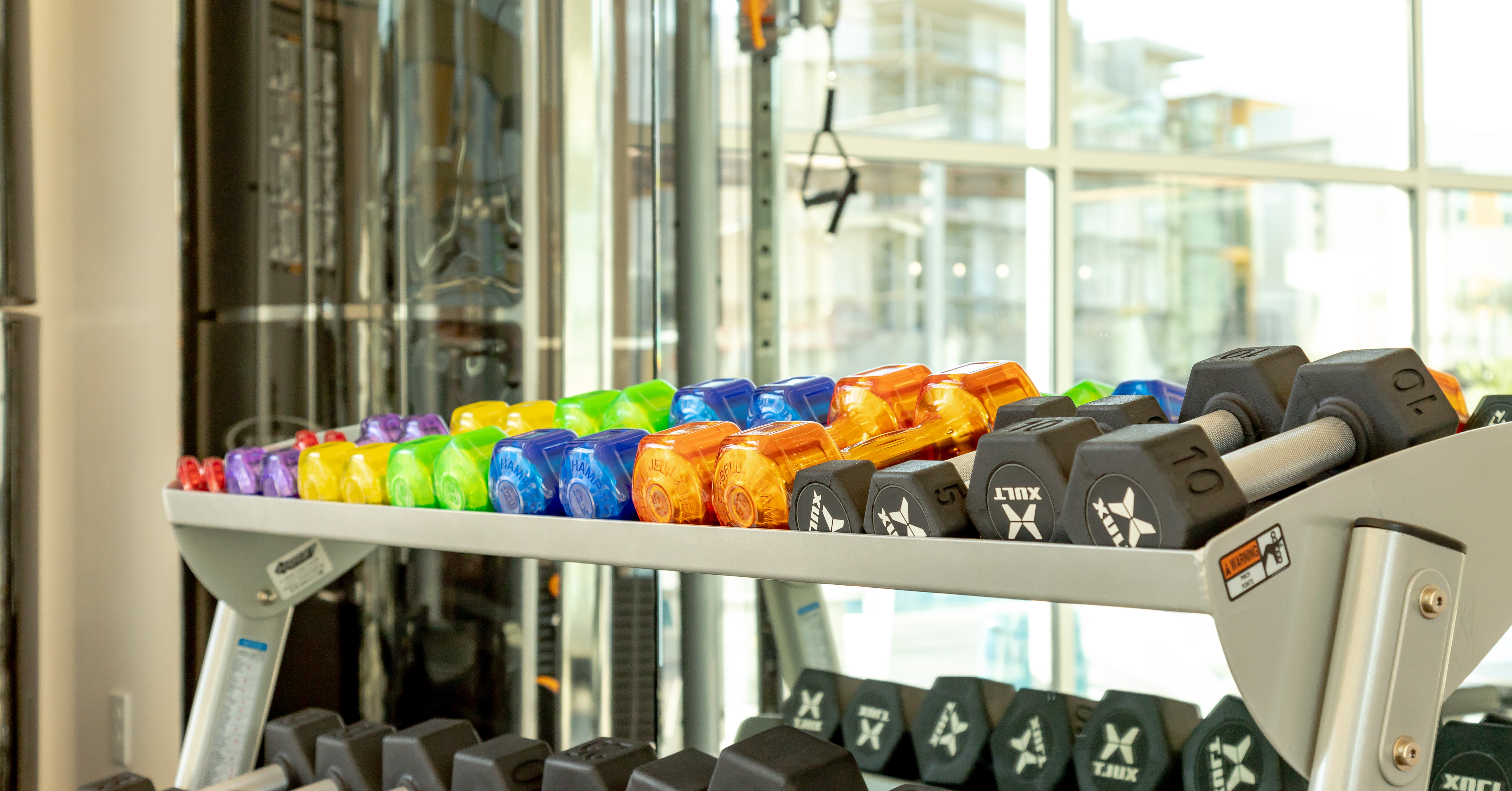 Fitness center with colorful dumbbells