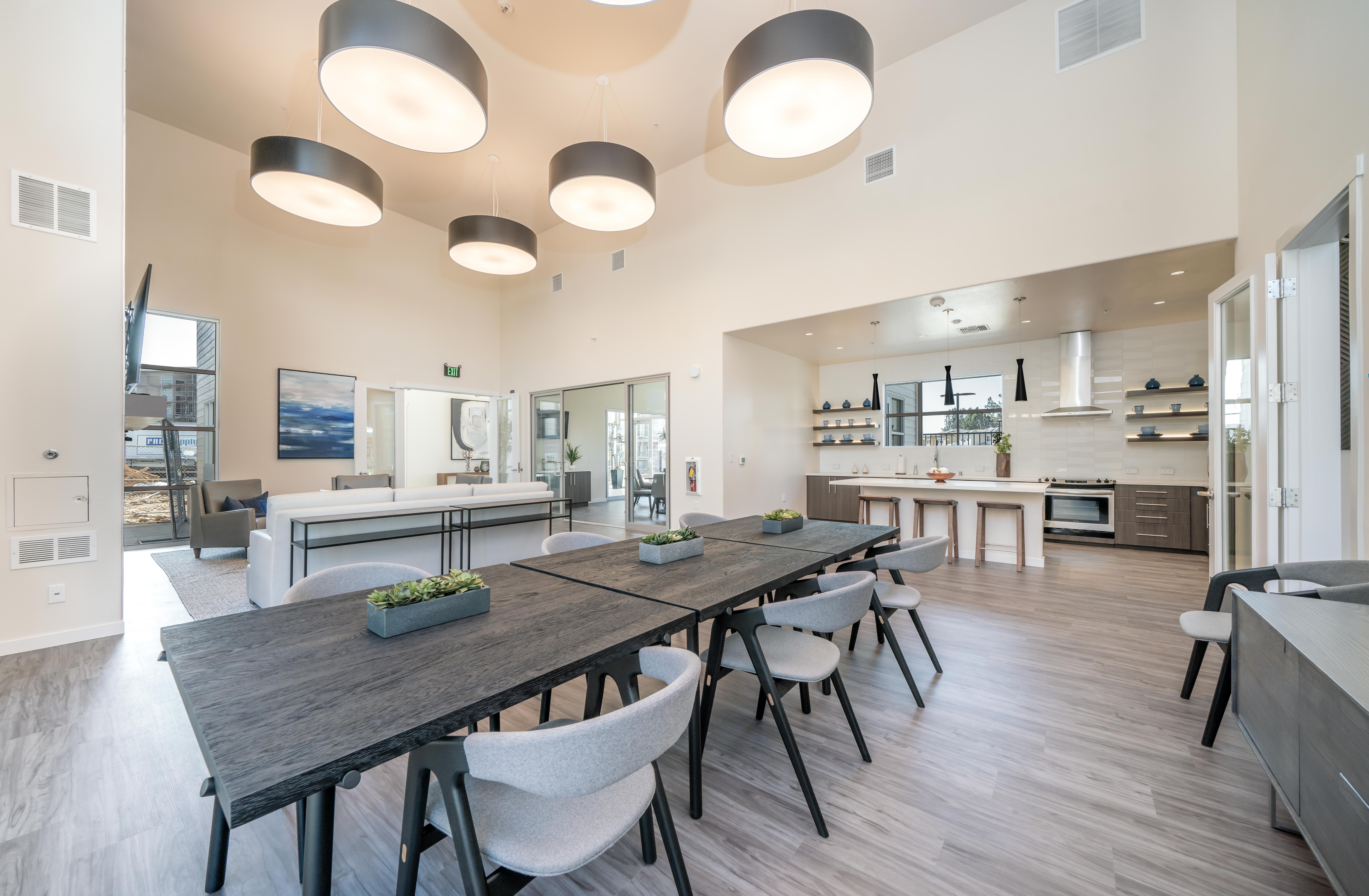 Community kitchen with dining table and chairs