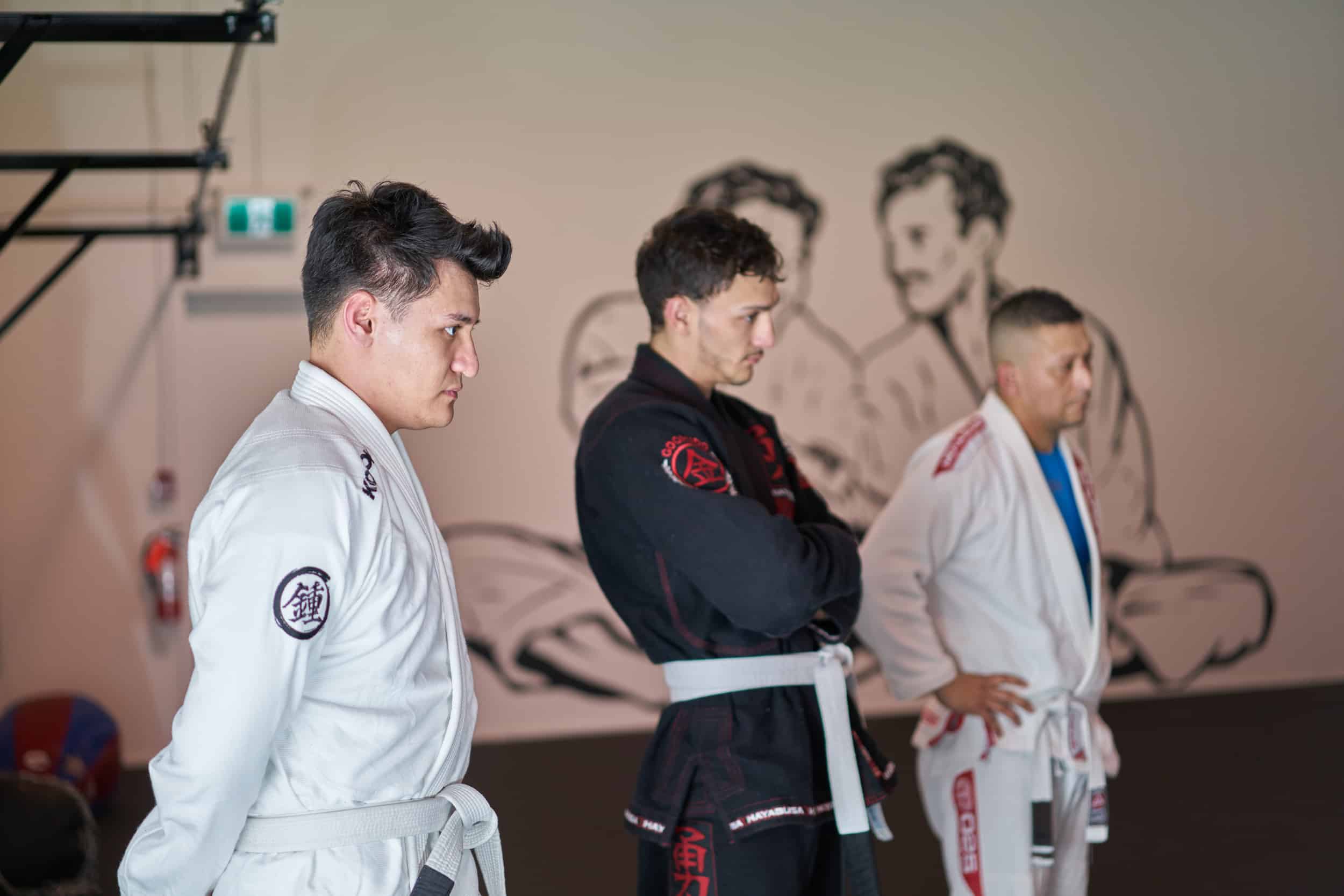 Students training Jiu Jitsu techniques at Dojo Nine in Calgary