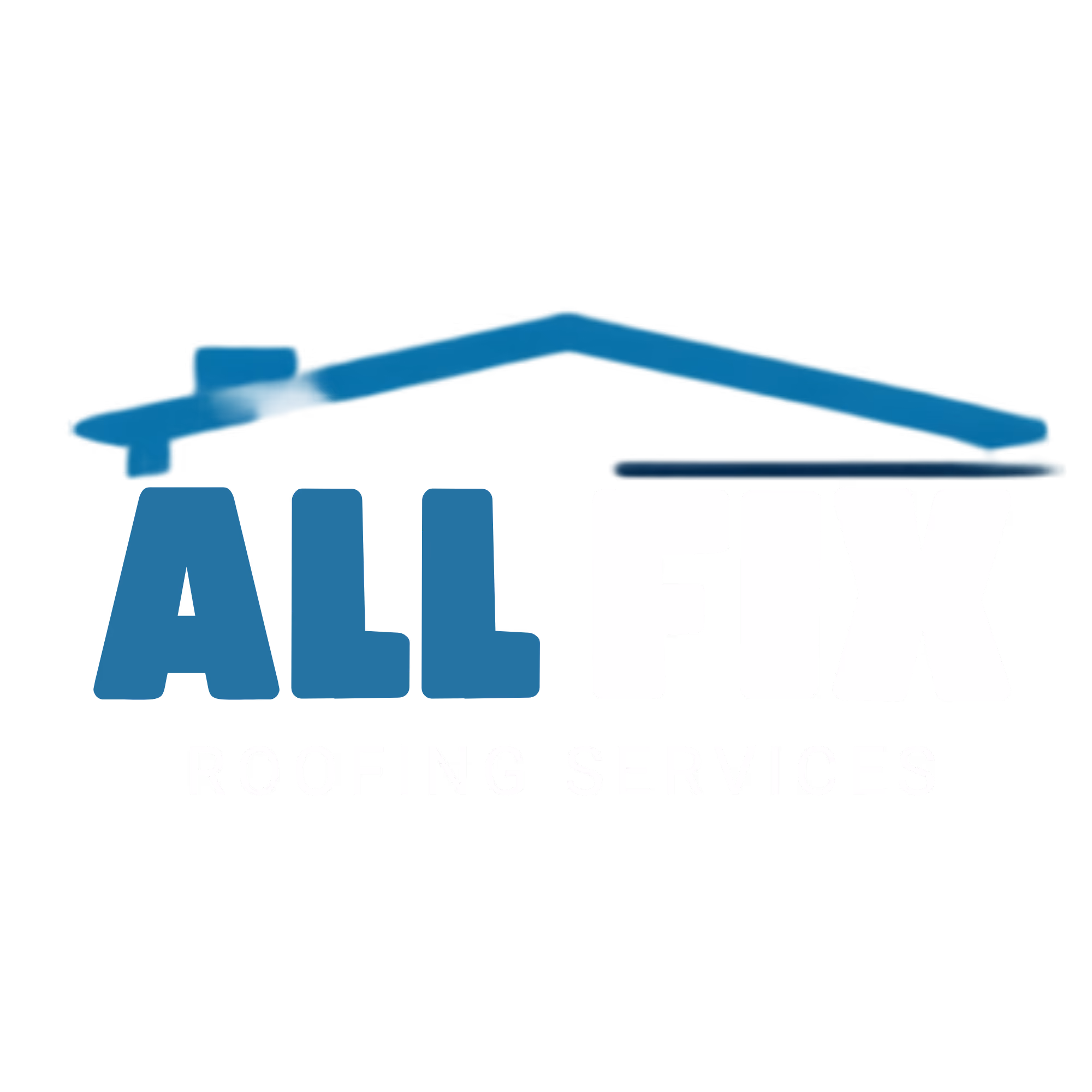 Logo for All Fix Roofing Services featuring a blue roof outline over bold text.