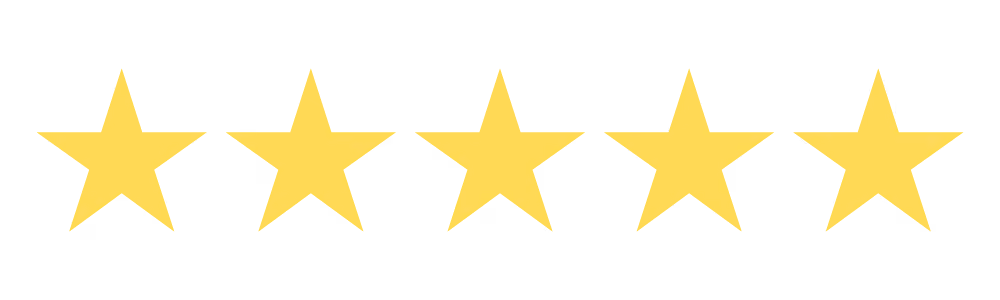 Five yellow stars in a horizontal row representing a five-star rating.