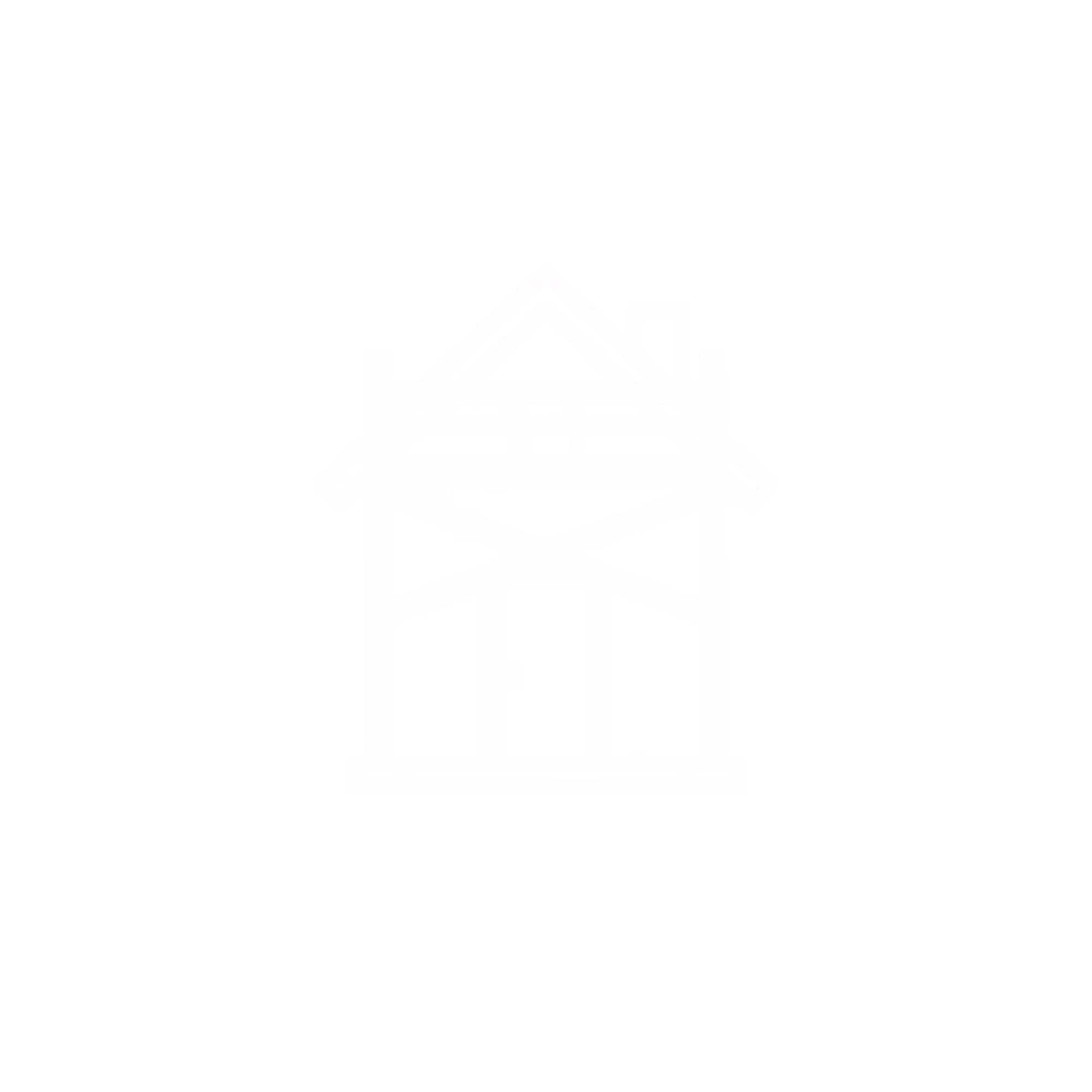 Line icon of a house with scaffolding in front, indicating construction or repair work.