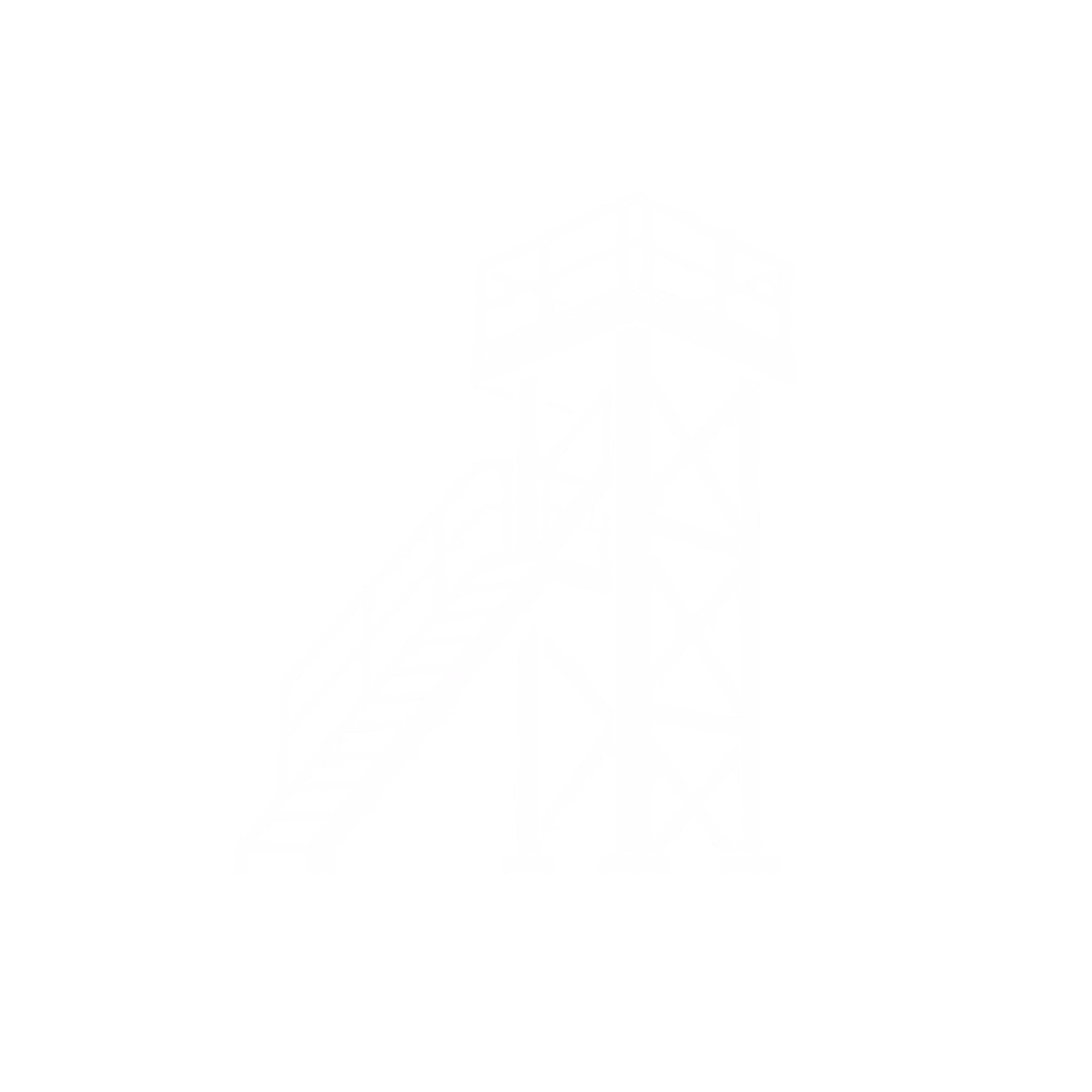 White outline illustration of an access tower with stairs and a platform on a black background.