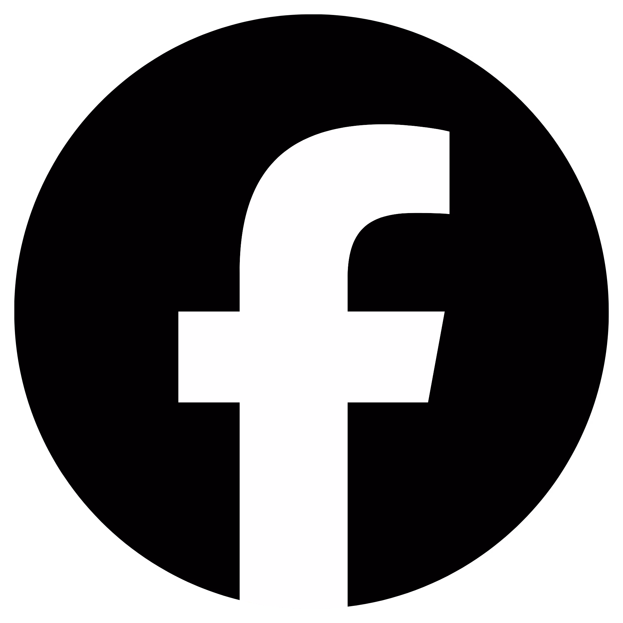 White Facebook f icon in black circle representing social media platform Facebook.