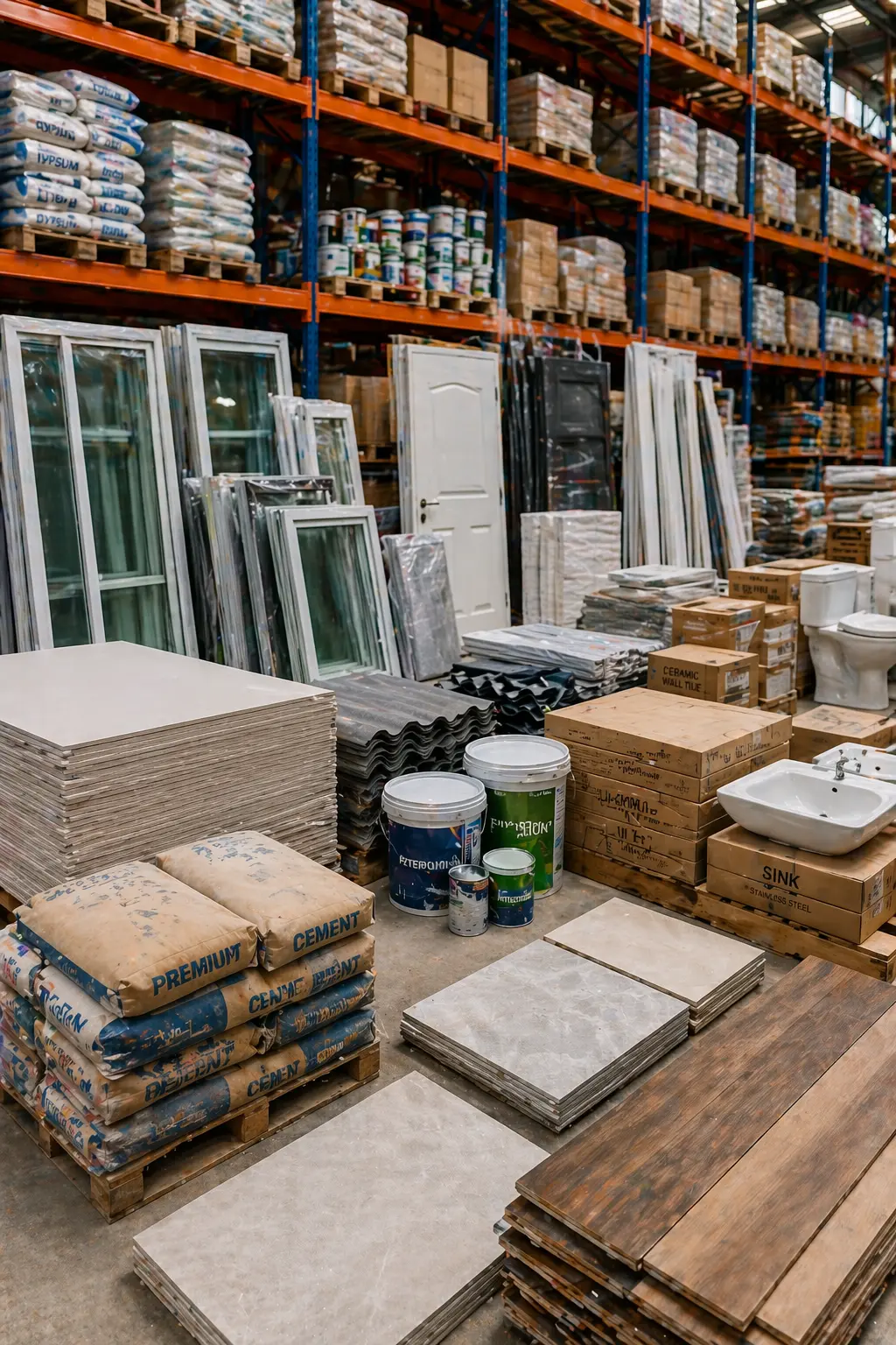 materials neatly organized and displayed in a warehouse
