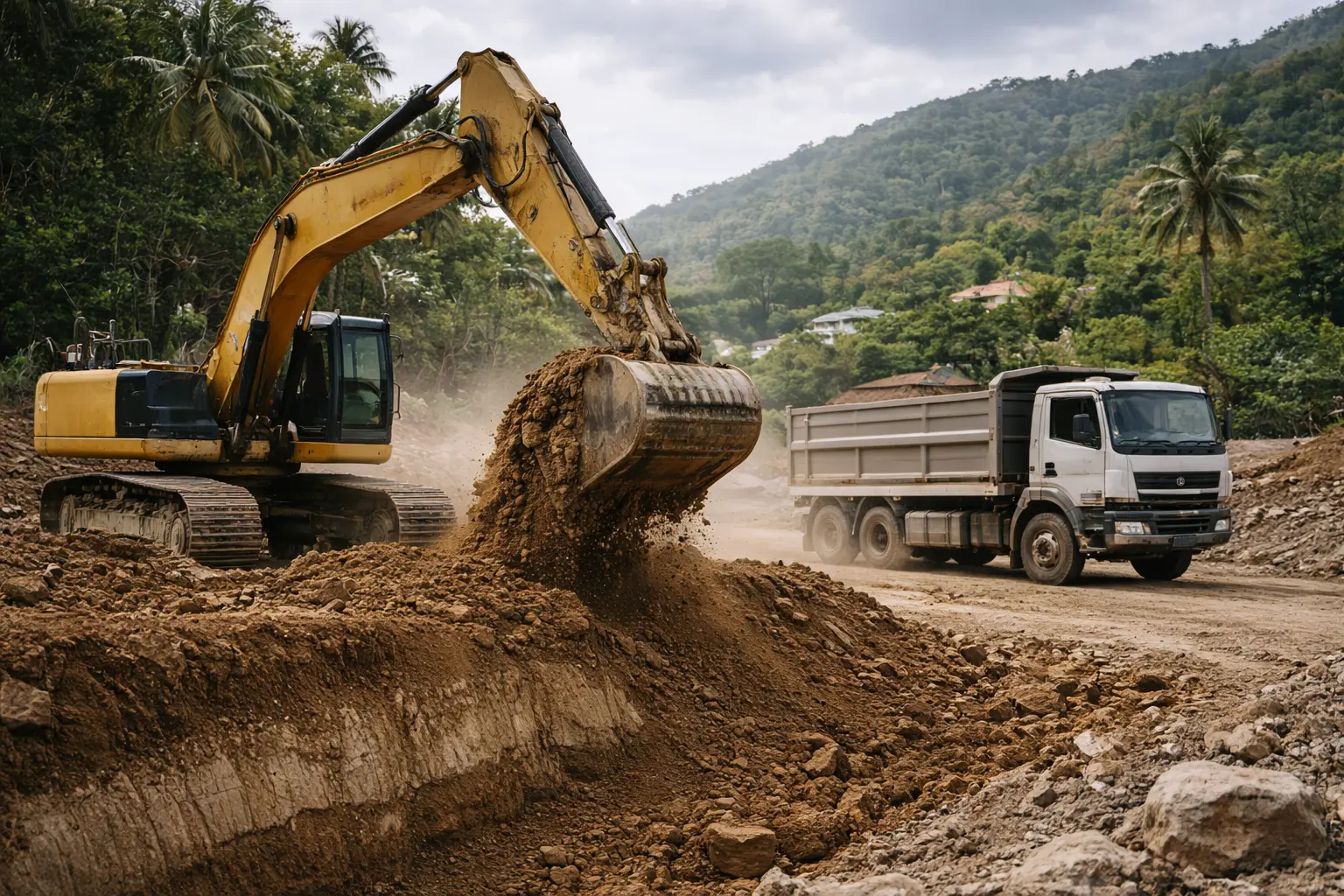 an excavator digging the grounde at a construction site