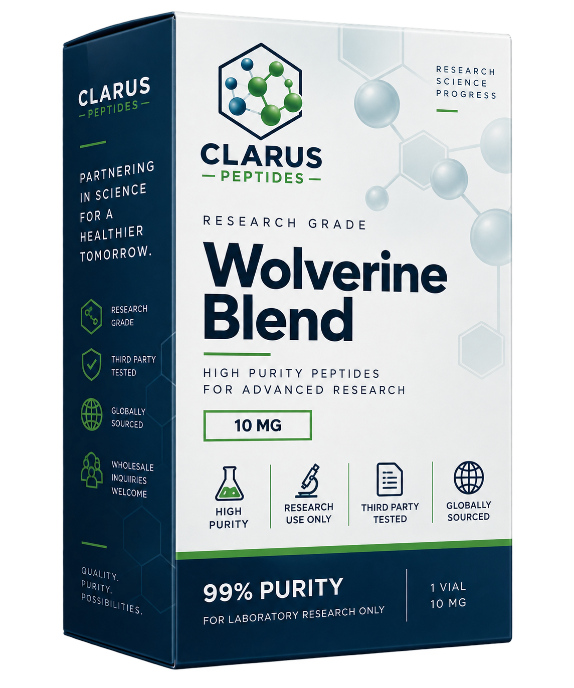Clarus Peptides research vial, lyophilized 10 mg cake