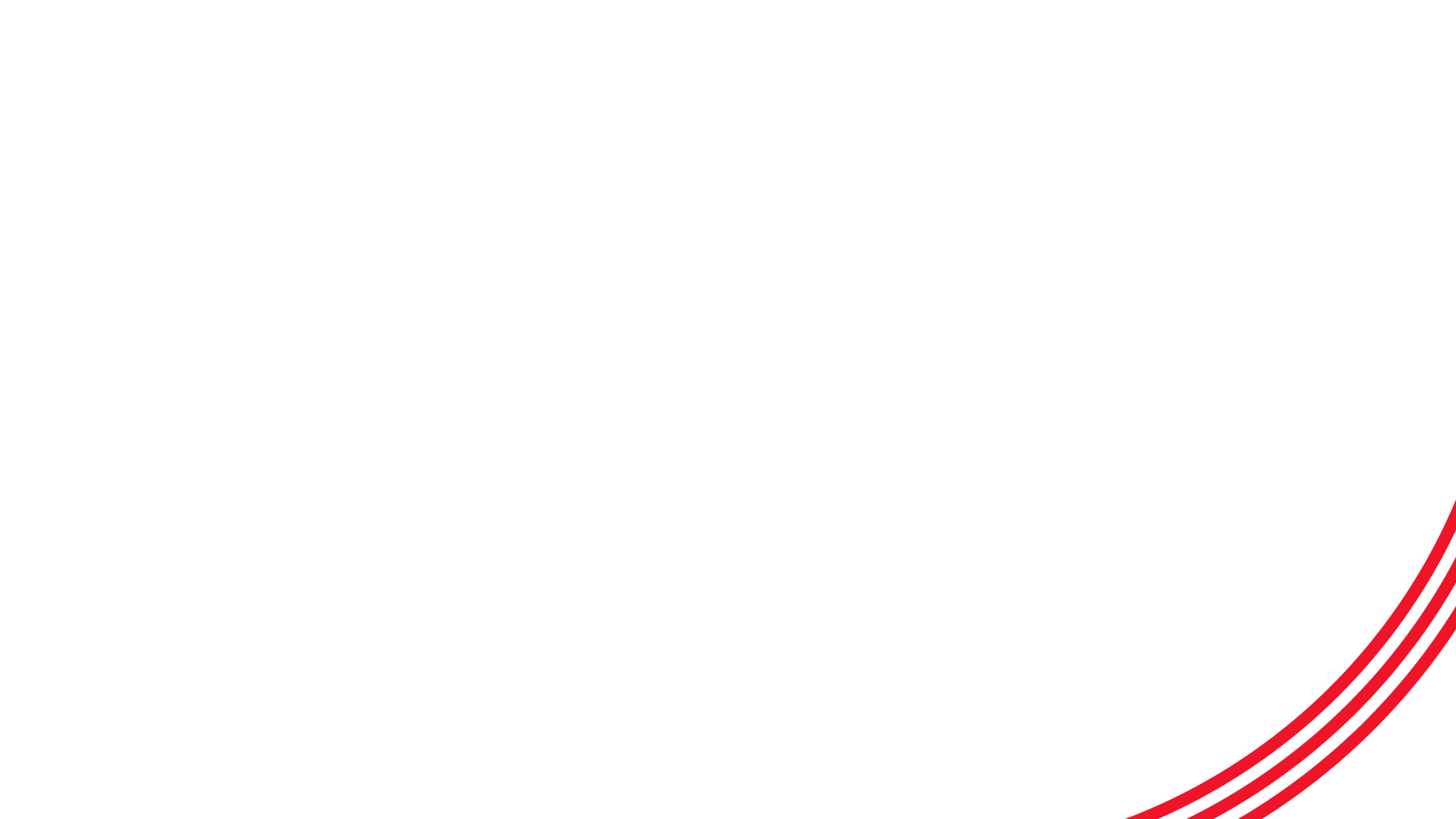 Three red curved lines on white background from bottom right corner.