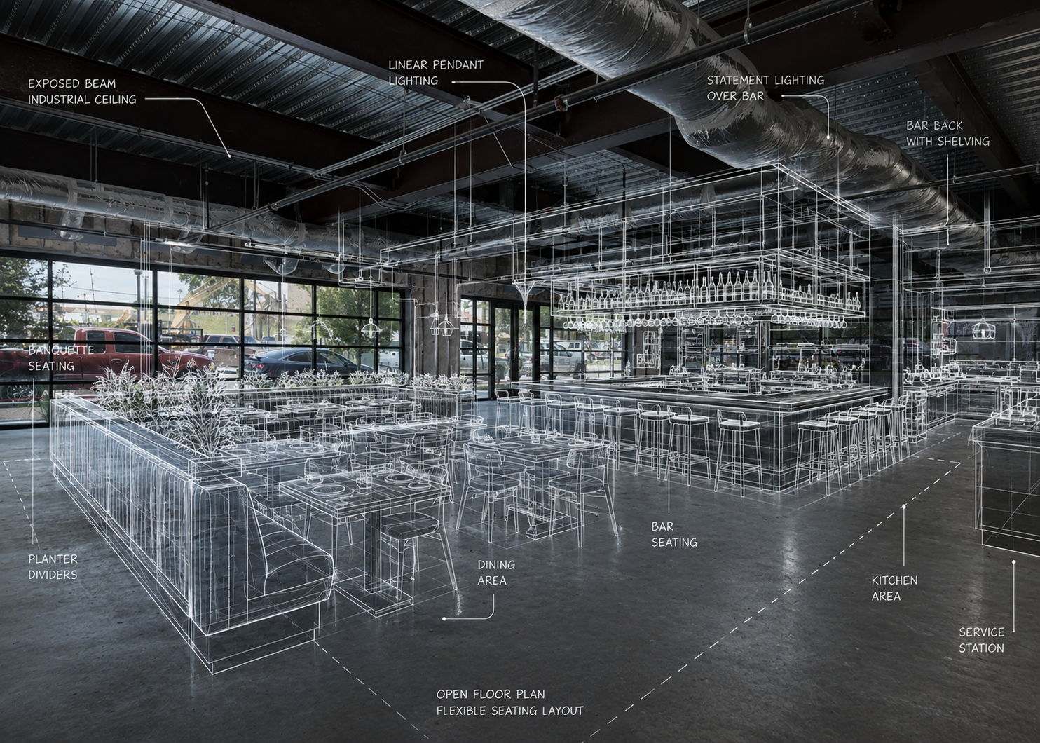 Layout planning scene showing idea-to-operation thinking.