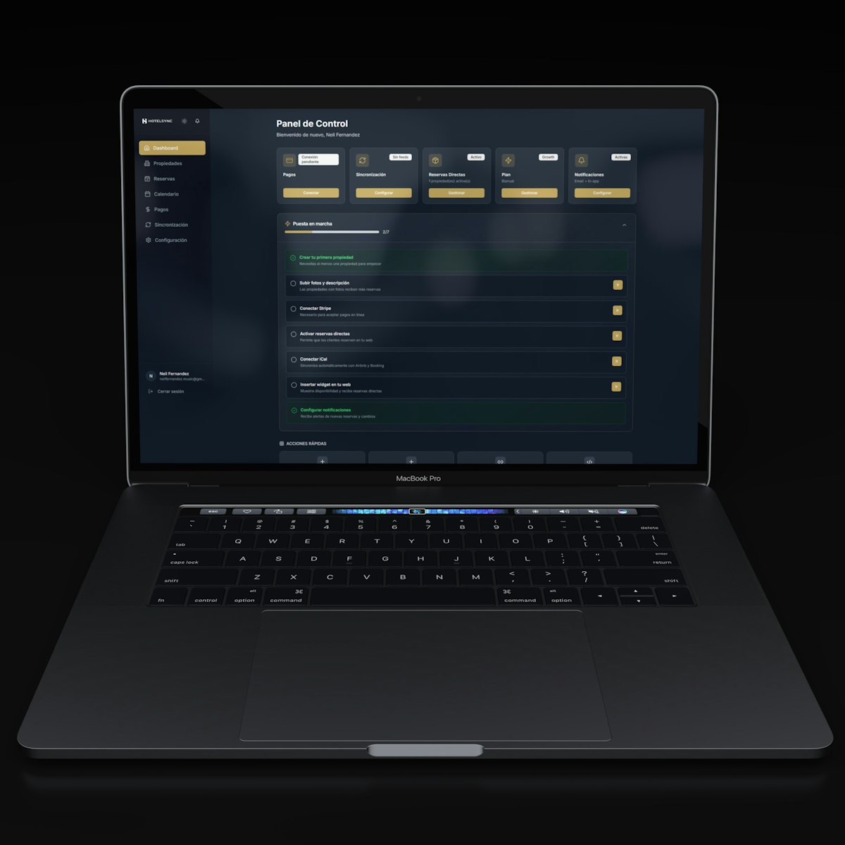 Laptop displaying a data dashboard used for SEO and marketing tools