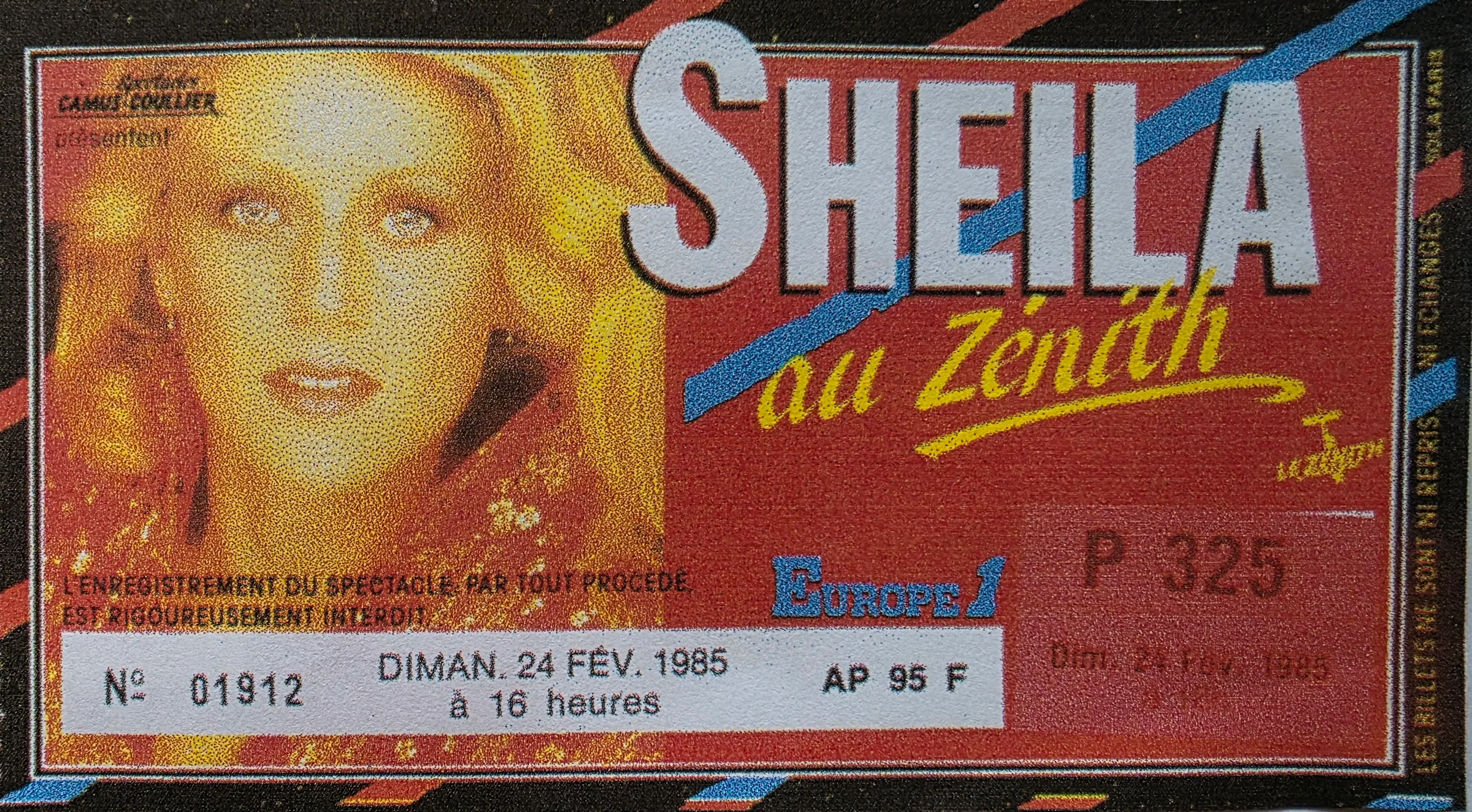 Billet du concert de Sheila au Zénith de Paris (1985)