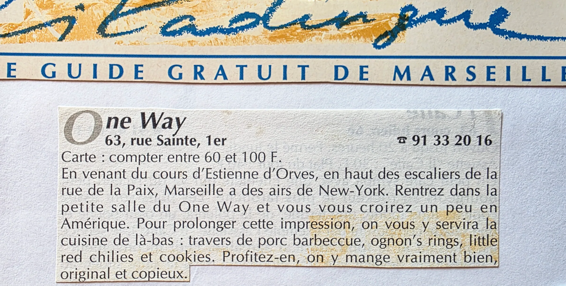 Le One Way dans Le Guide gratuit de Marseille