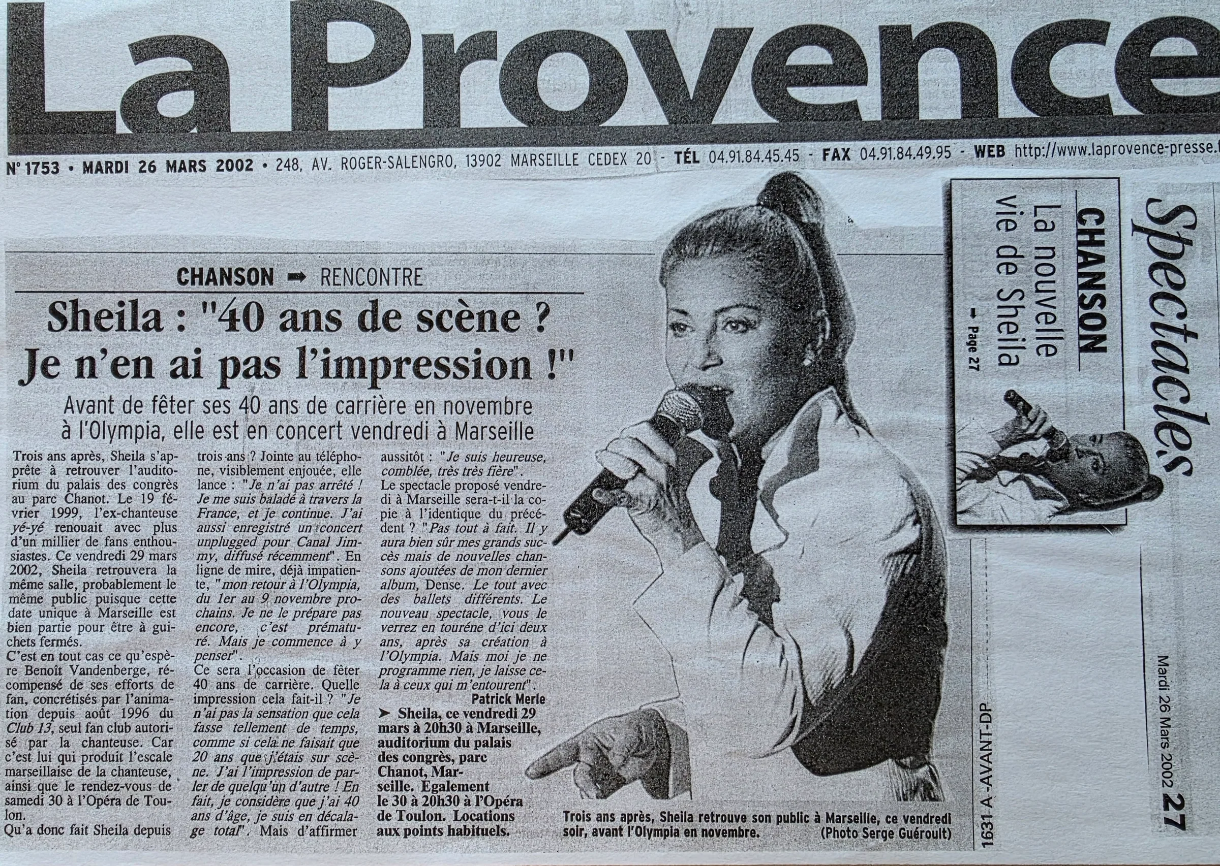 Sheila avant l'Olympia : la page Spectacles de La Provence