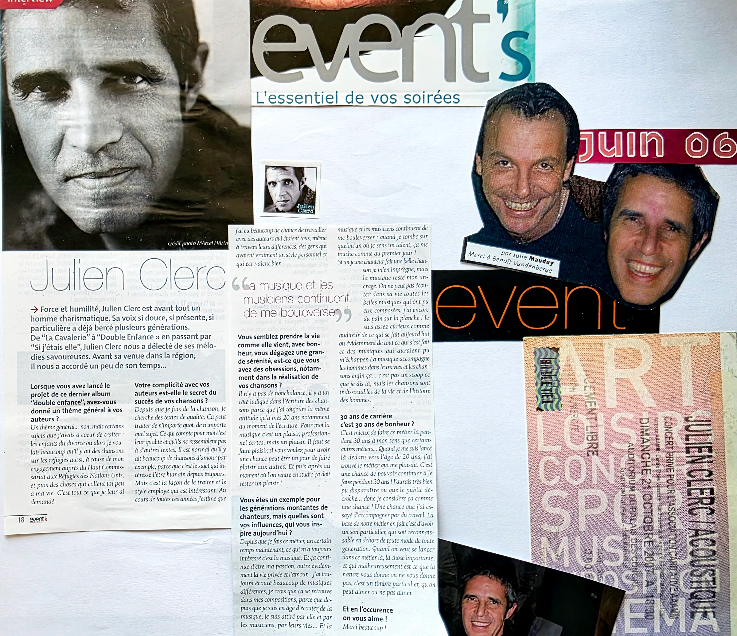 Julien Clerc dans Event's, « merci à Benoît Vandenberge »