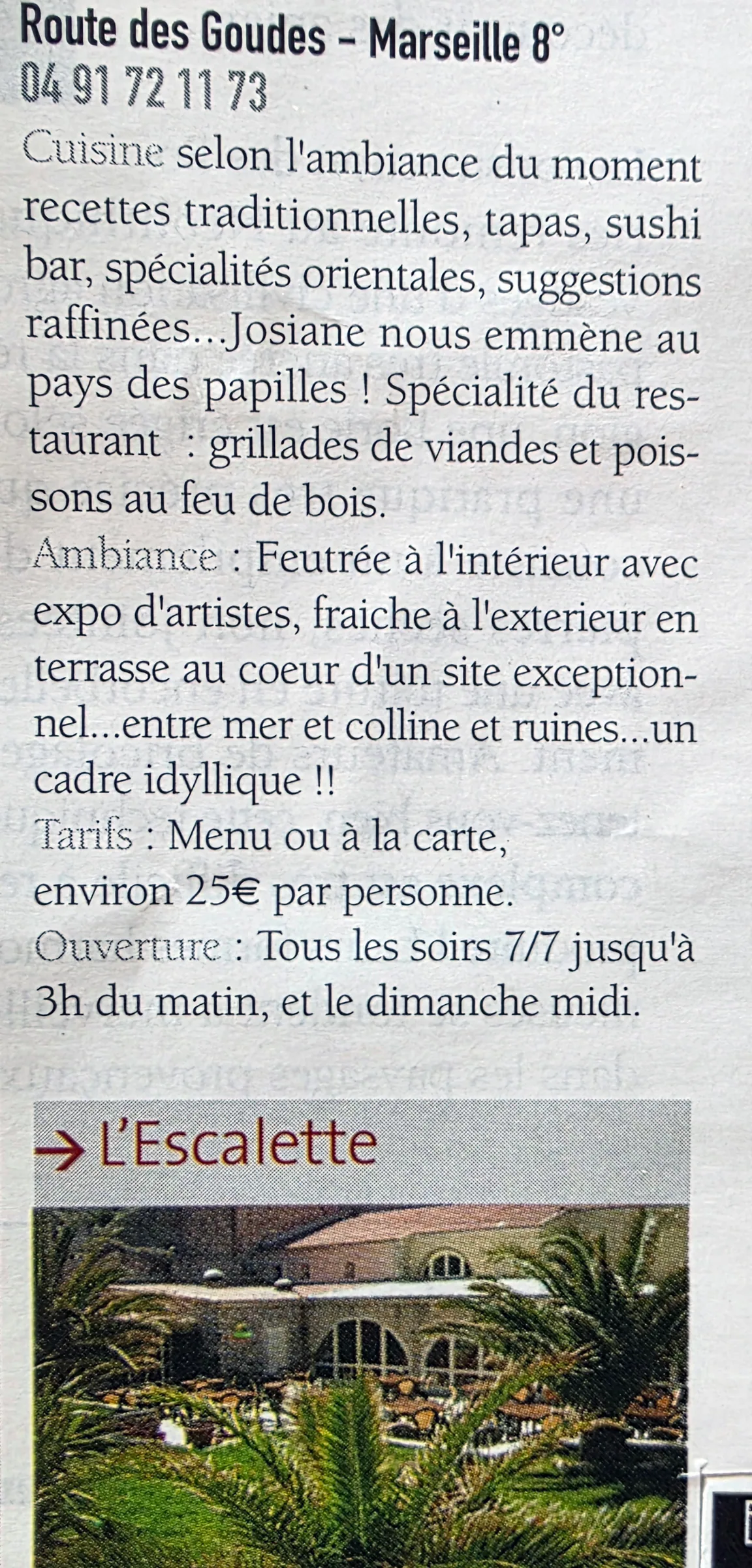 L'Escalette : cuisine, ambiance et cadre idyllique