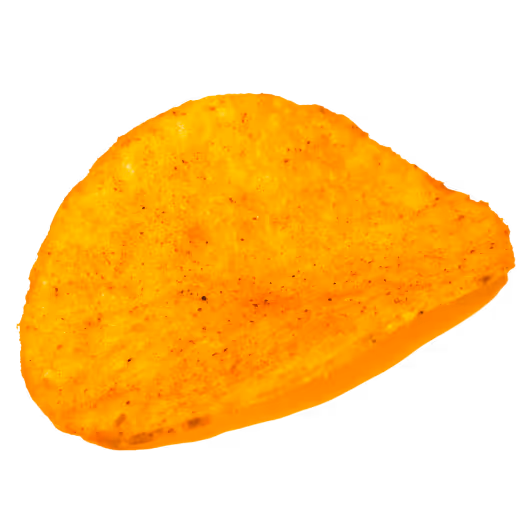 Baked SNAXX potato chip close-up showing golden color and lightly seasoned texture.