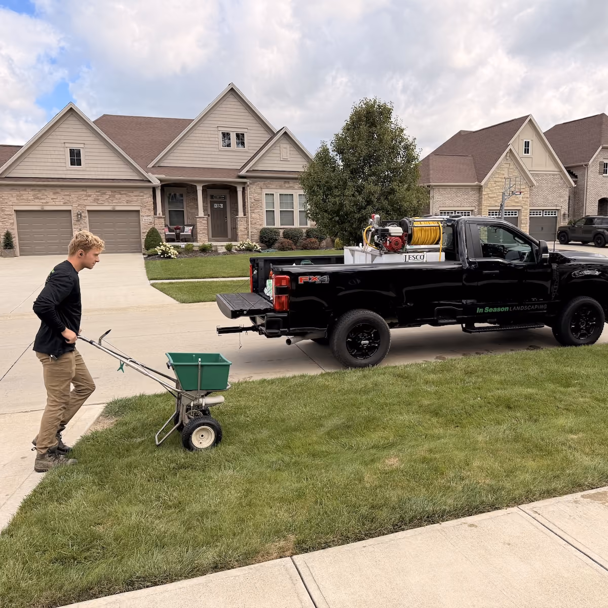 Healthy green lawn after professional lawn treatment
