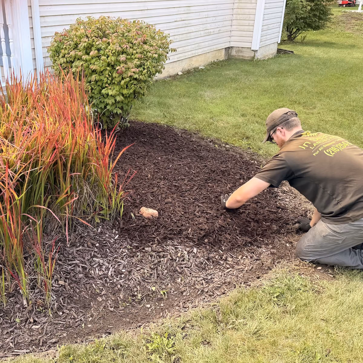 Fresh mulch installation and landscape bed maintenance
