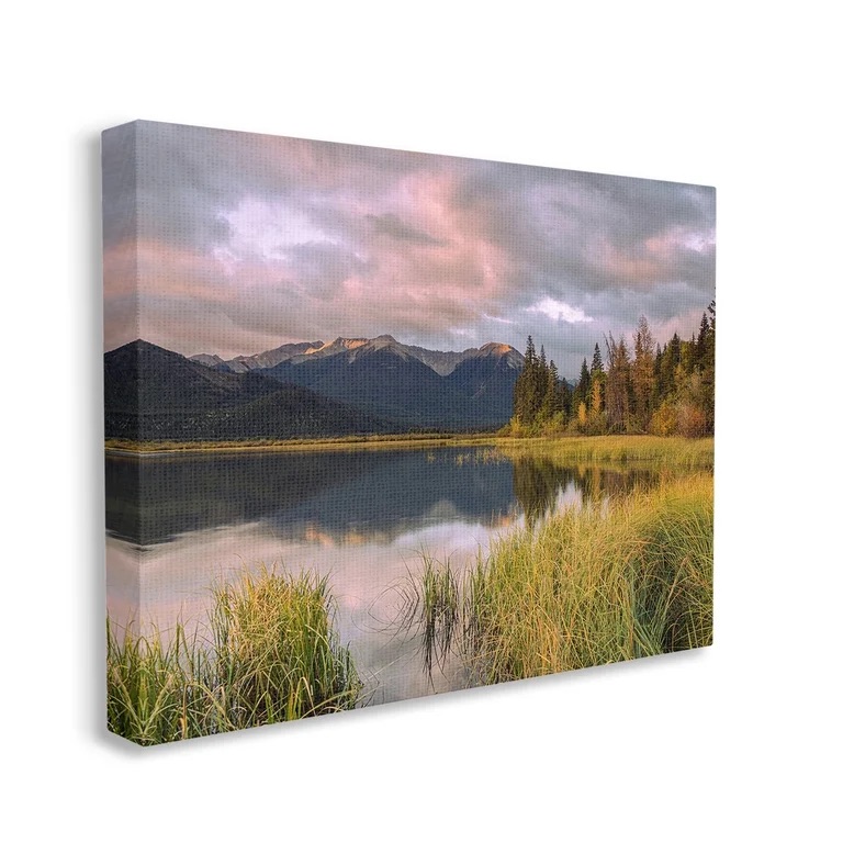 Gallery-wrapped canvas seen at an angle, the image continuing around the edge