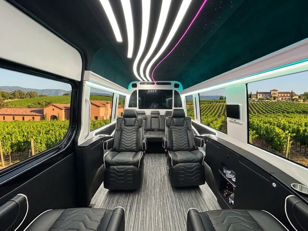 Executive Luxury Van cabin with captain's chairs and fiber-optic ceiling